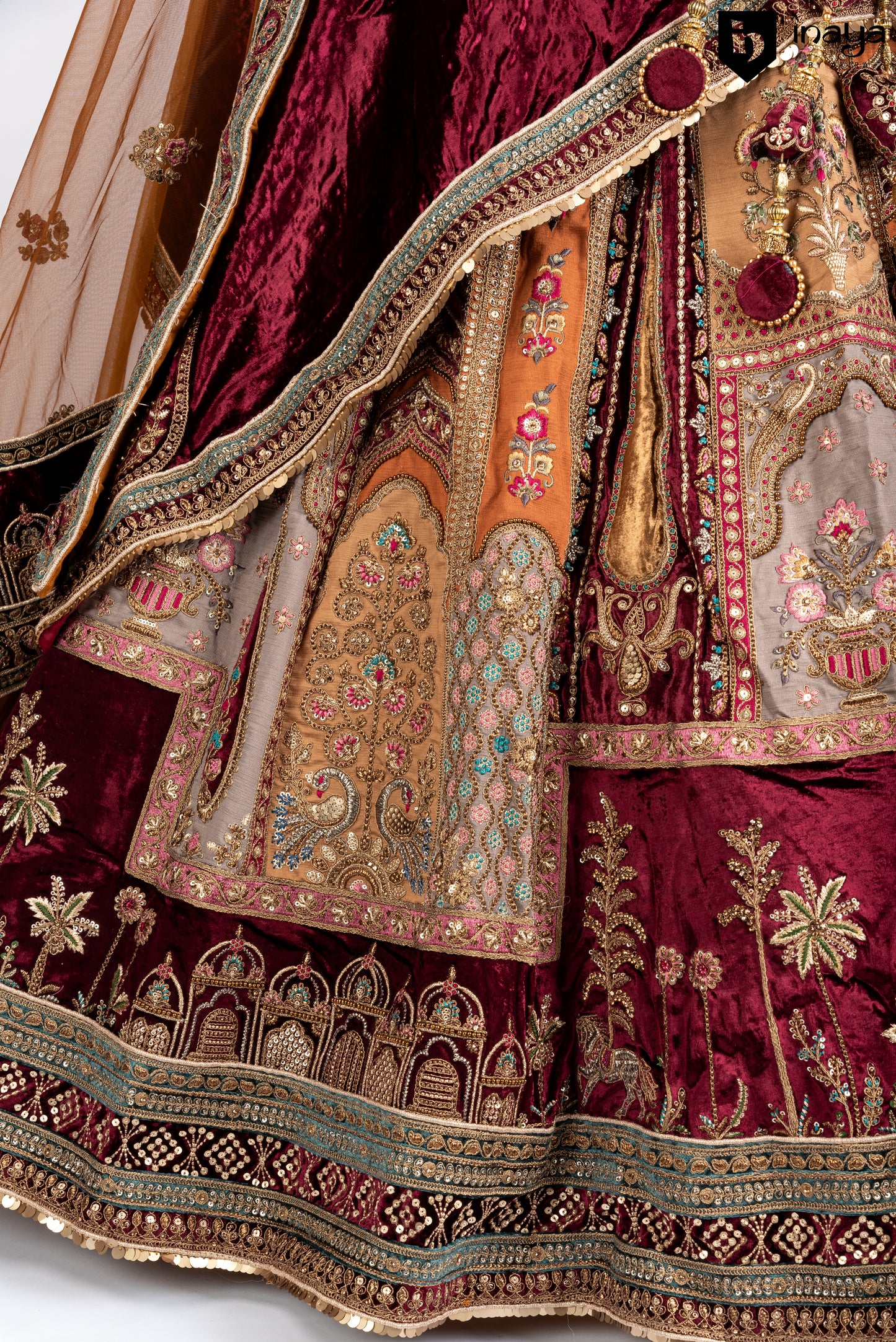 Velvet Bridal Semi-Stitched Lehenga with Opulent Embellishments