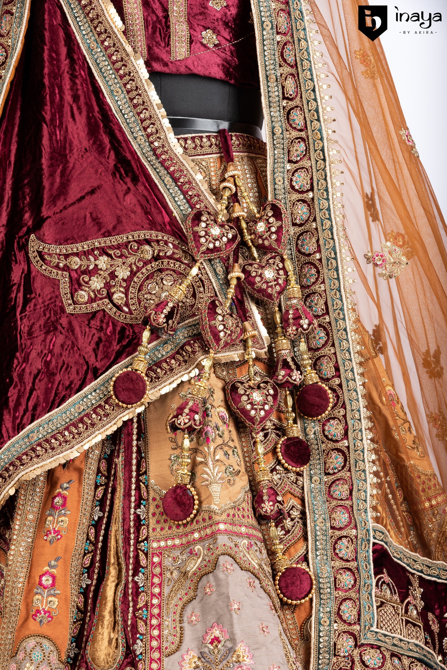 Velvet Bridal Semi-Stitched Lehenga with Opulent Embellishments