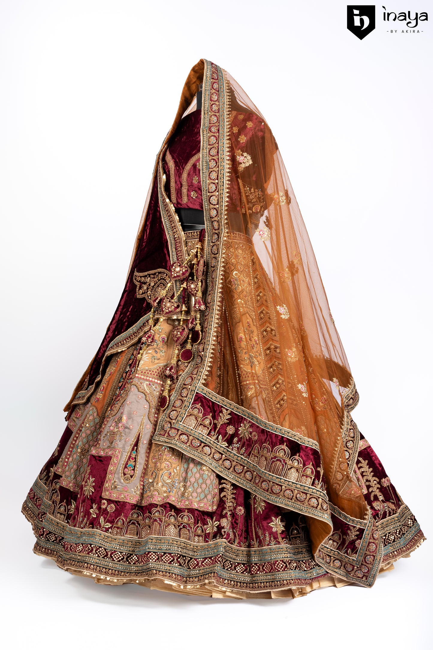 Velvet Bridal Semi-Stitched Lehenga with Opulent Embellishments