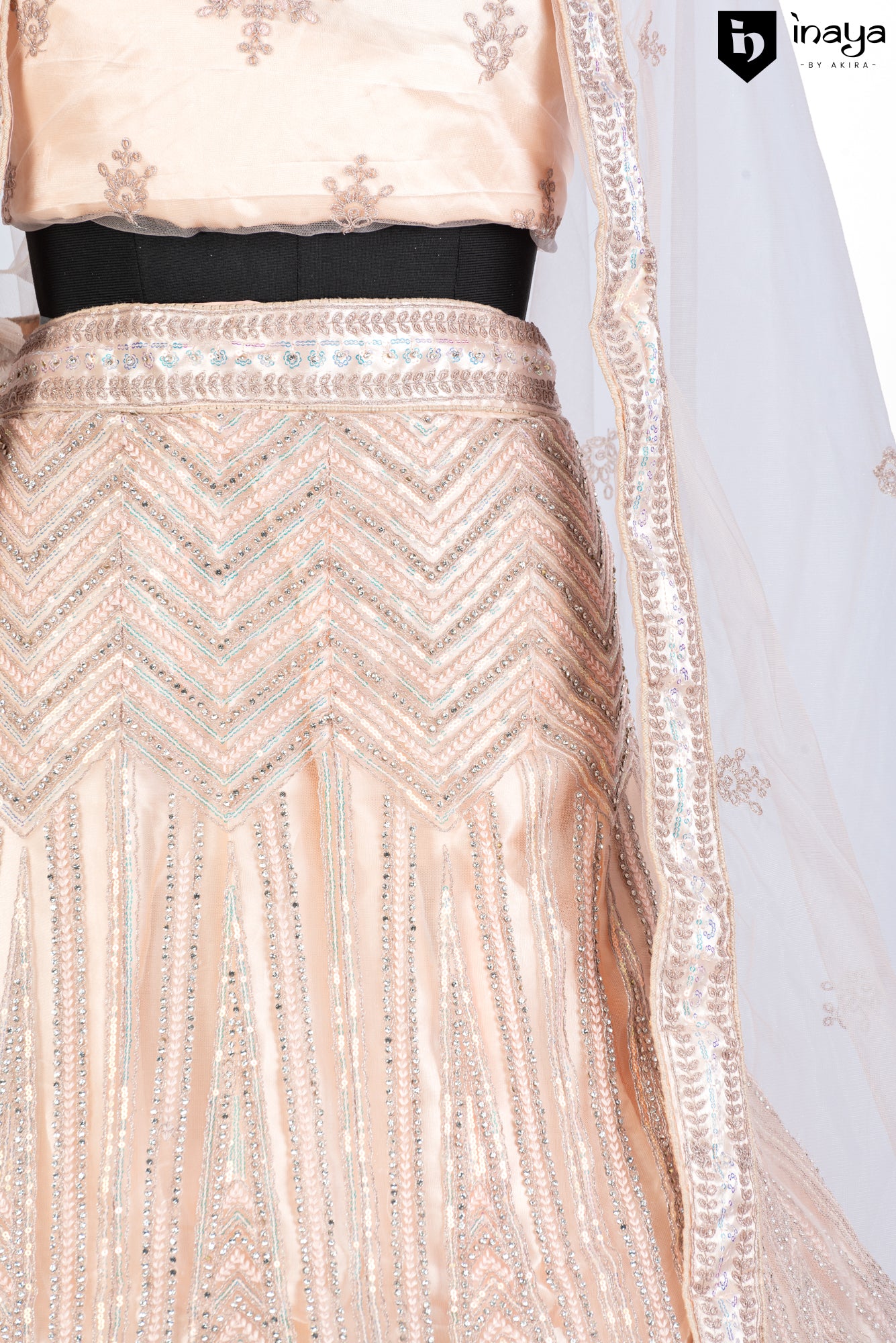 Champagne Blush Semi-Stitched Lehenga in Georgette and Net