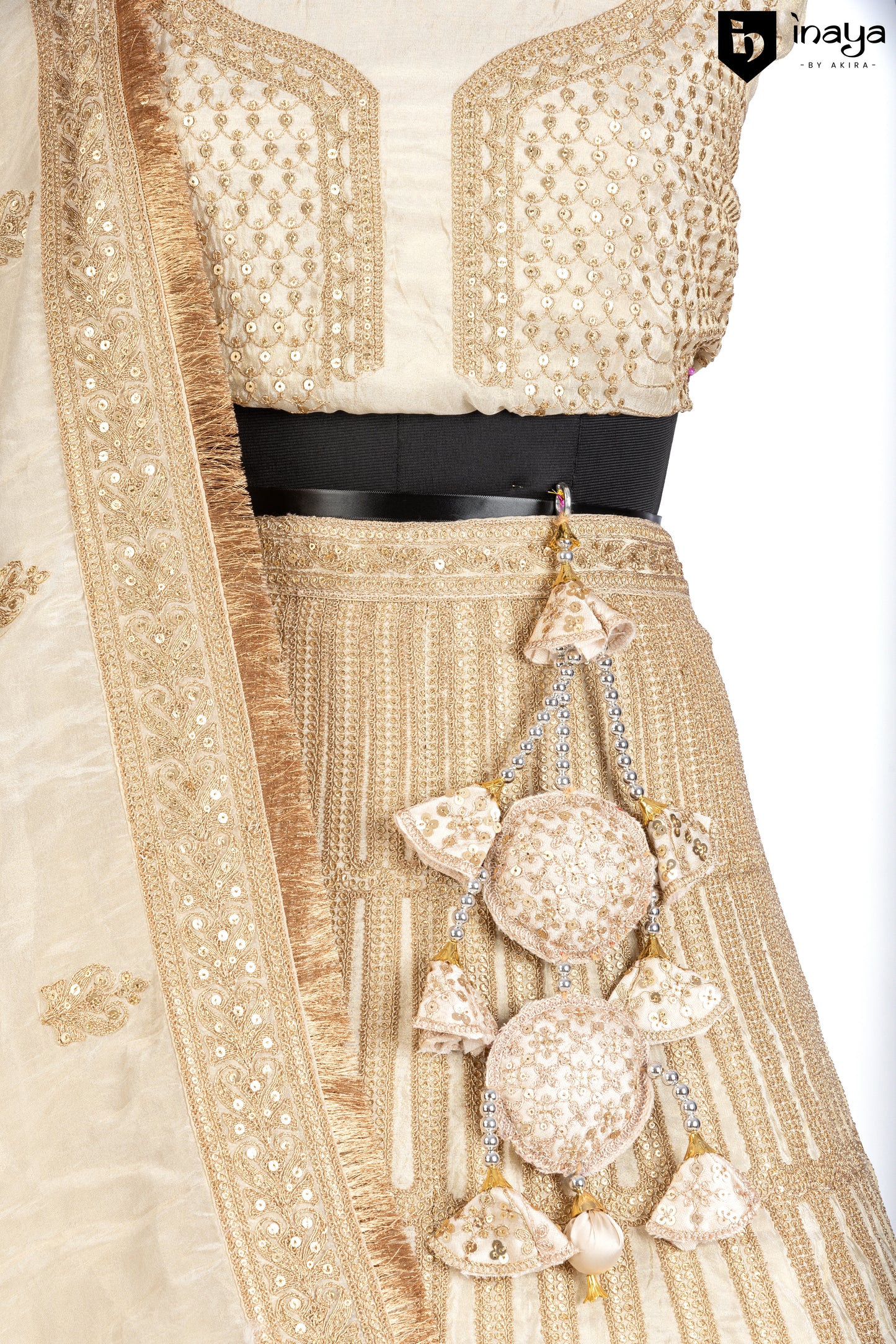Golden Glamour Semi-Stitched Lehenga with Tulle Dupatta
