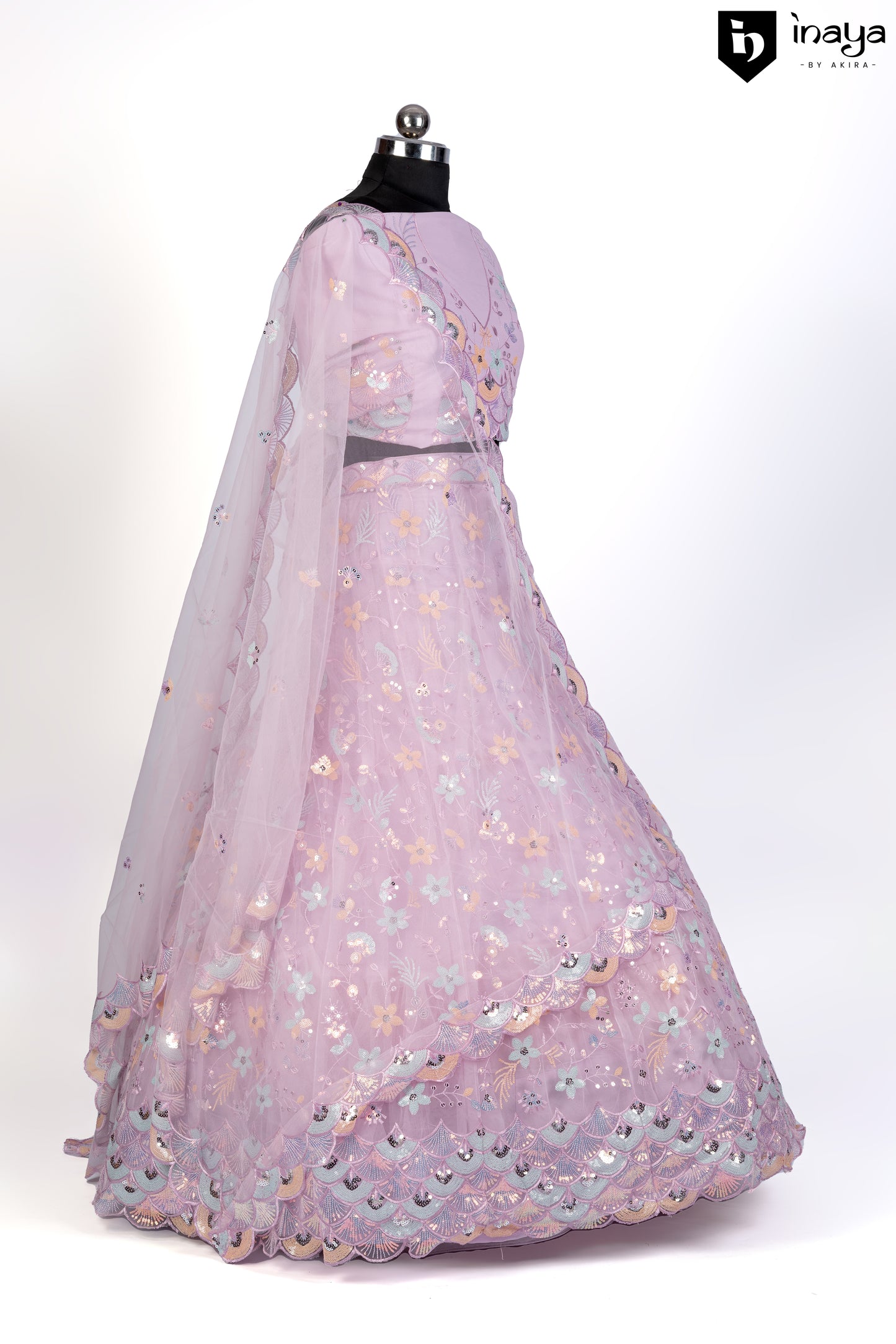 Lavender Dream Semi-Stitched Lehenga with Floral Embellishments