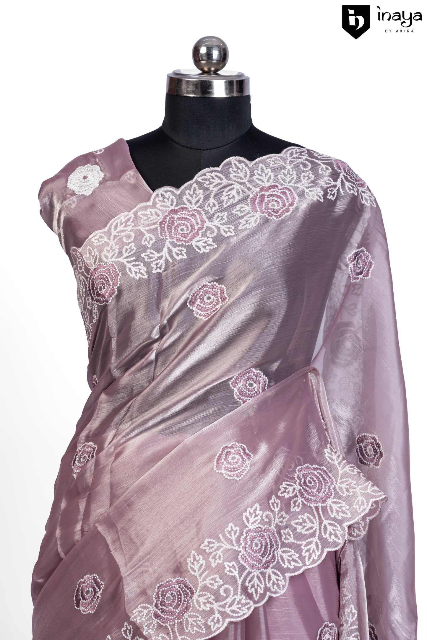 Lilac Whisper Organza Saree with Embroidered Elegance