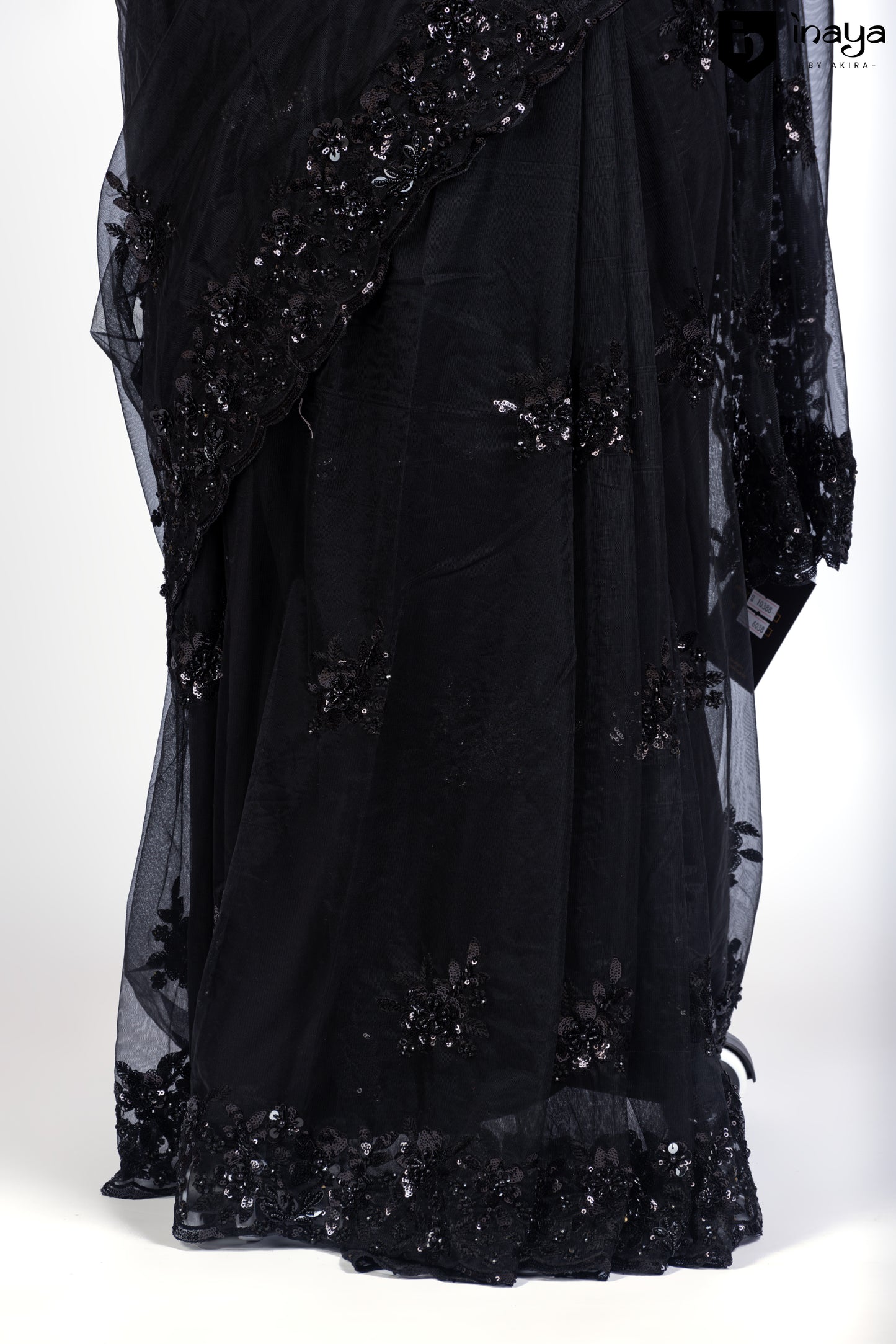 Nocturnal Elegance Black Sequined Net Saree