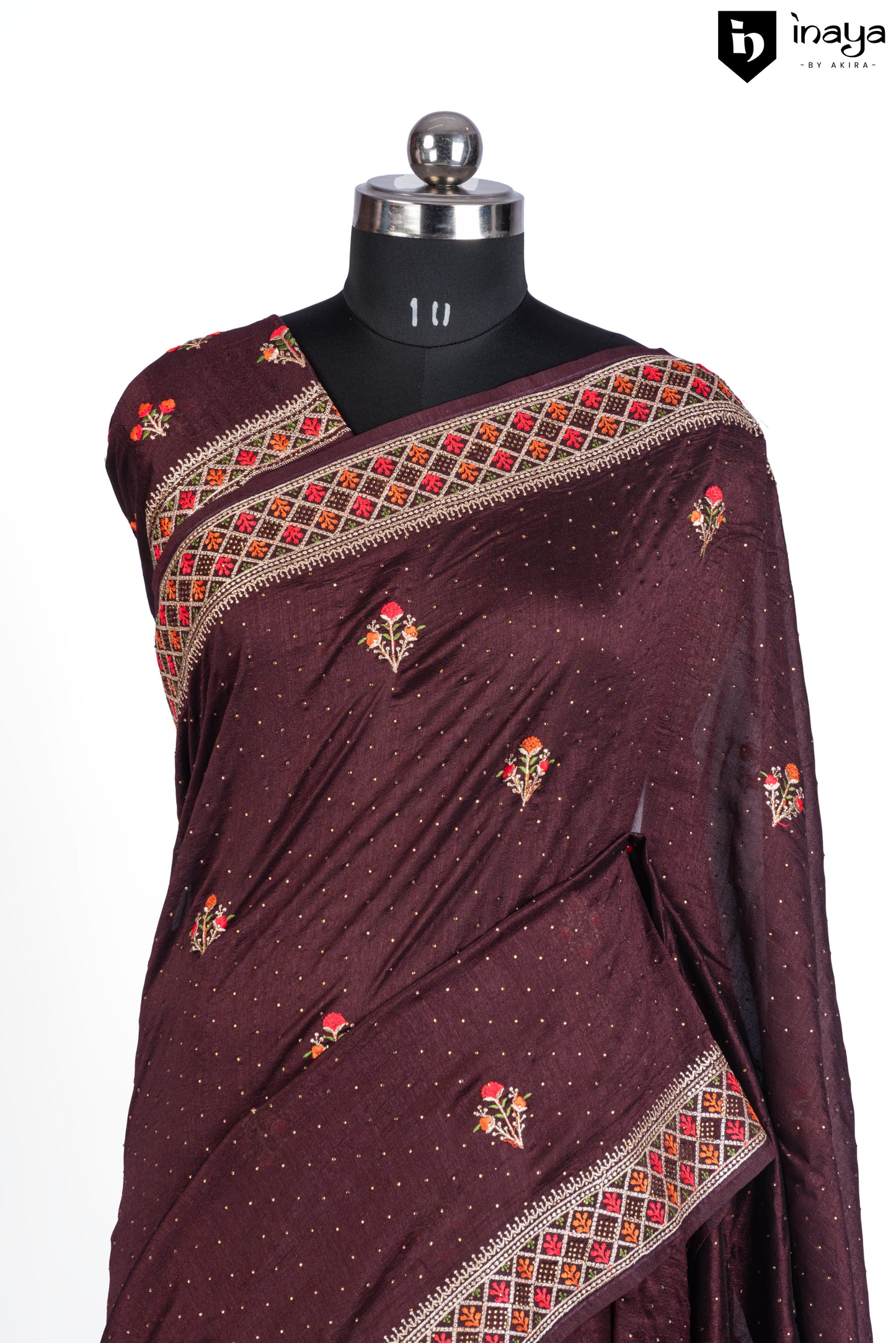 Wine Red Georgette Saree with Traditional Motifs
