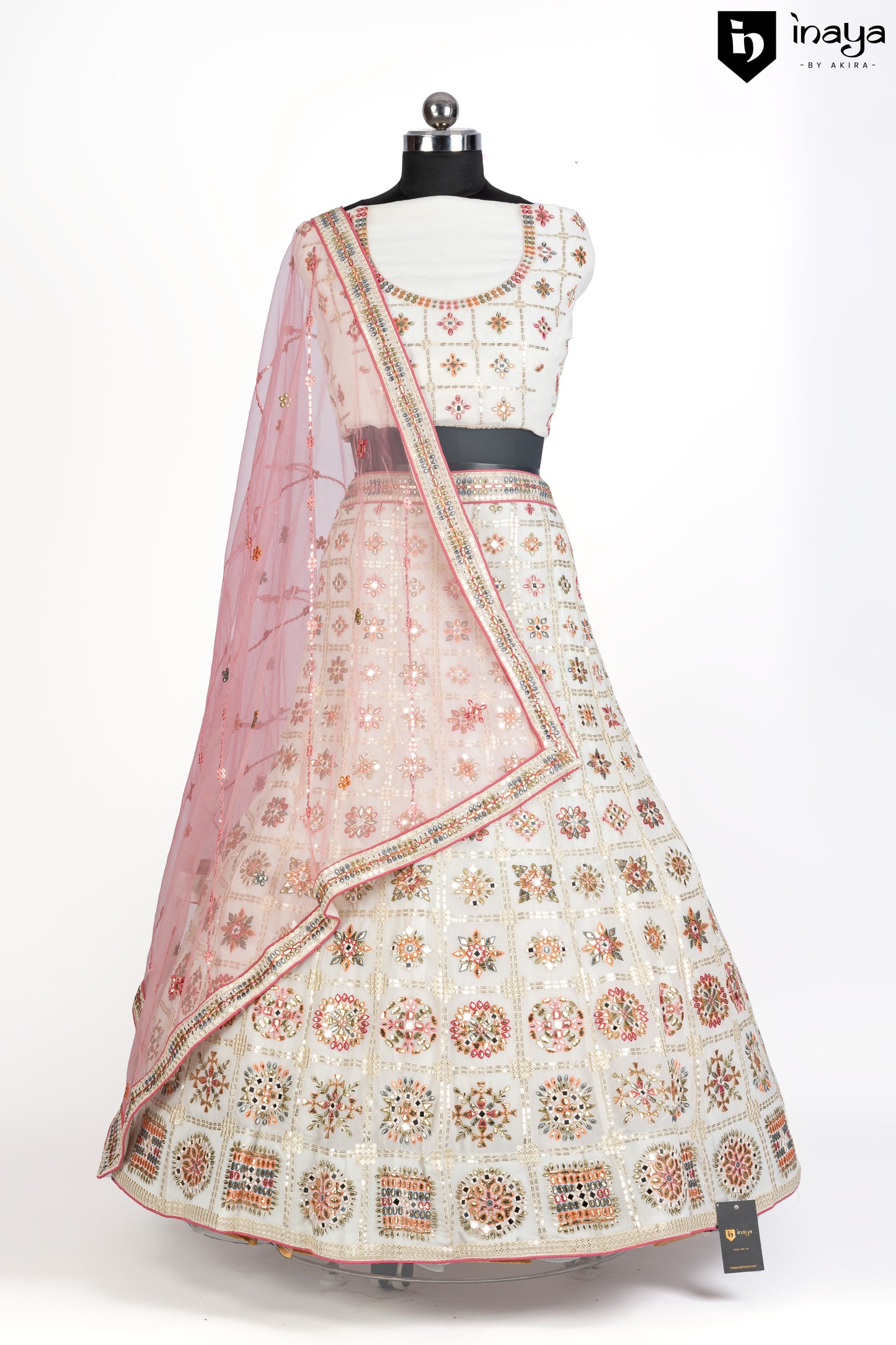 Vintage Charm: Ivory and Blush Pink Georgette Semi-Stitched Lehenga