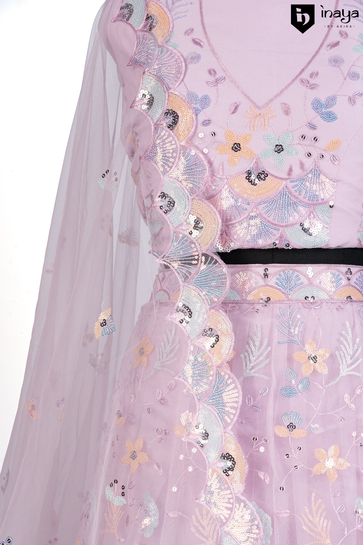Lavender Dream Semi-Stitched Lehenga with Floral Embellishments