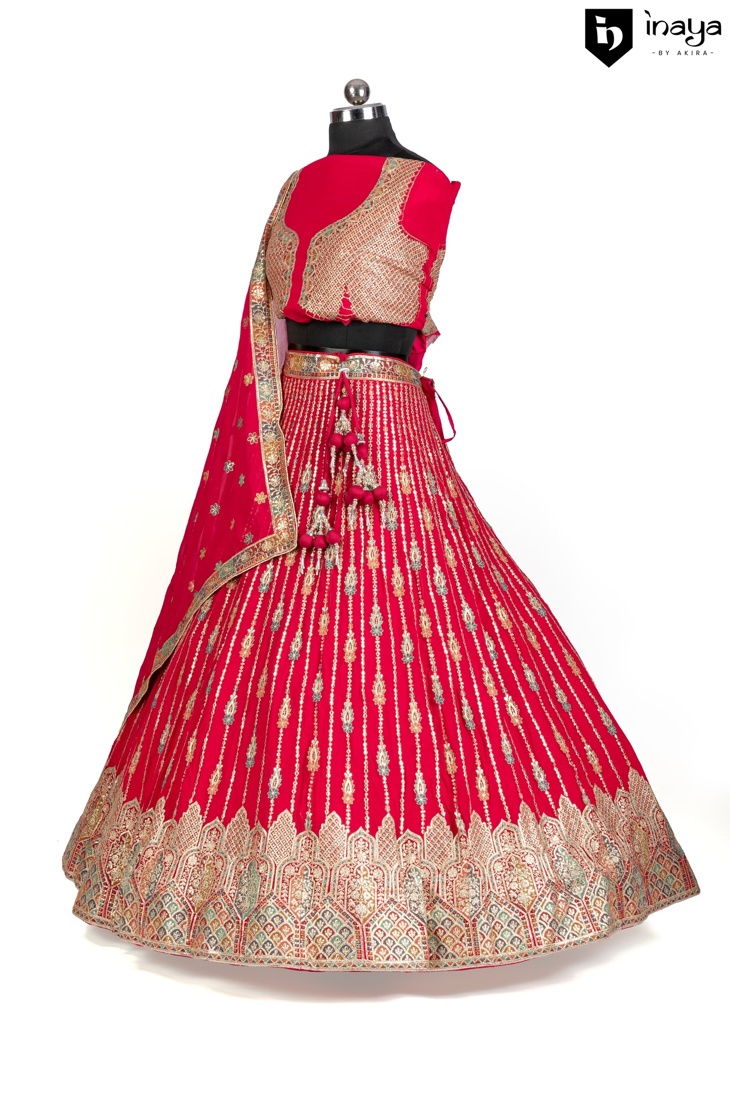 Crimson Elegance Semi-Stitched Bridal Lehenga with Golden Weave