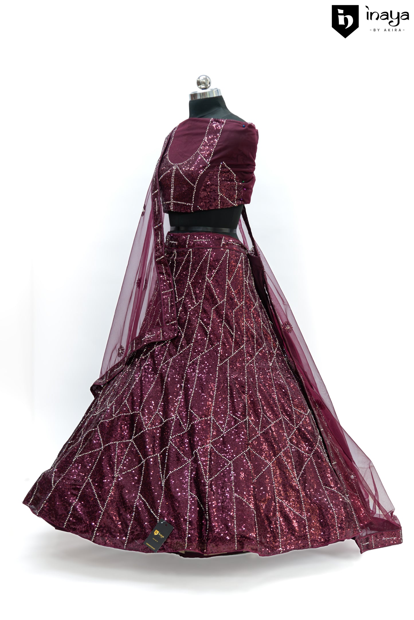 Enchanting Wine Sequined Semi-Stitched Lehenga with Sheer Dupatta