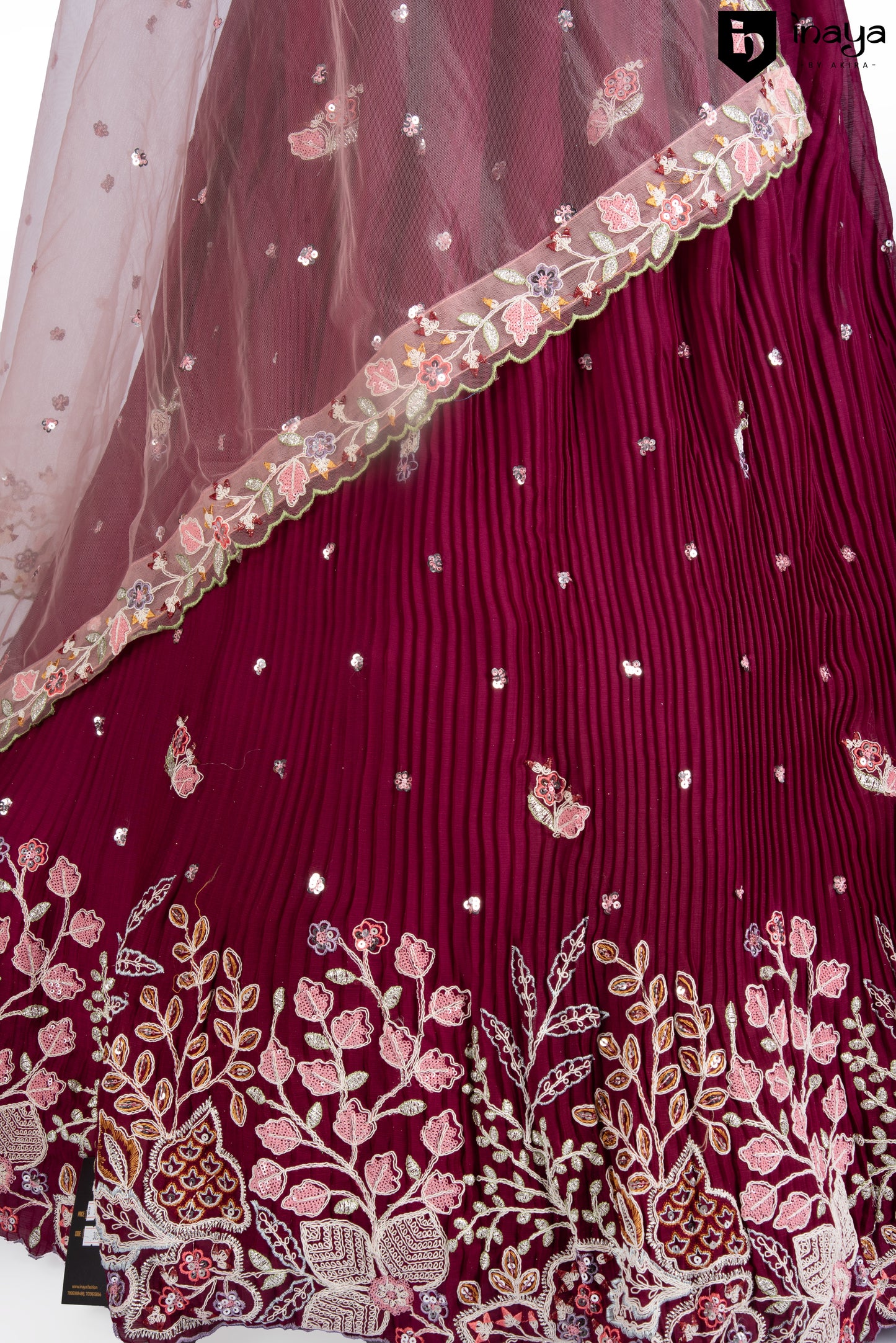 Elegant Wine Crepe Silk Semi-Stitched Lehenga Set with Embroidered Dupatta