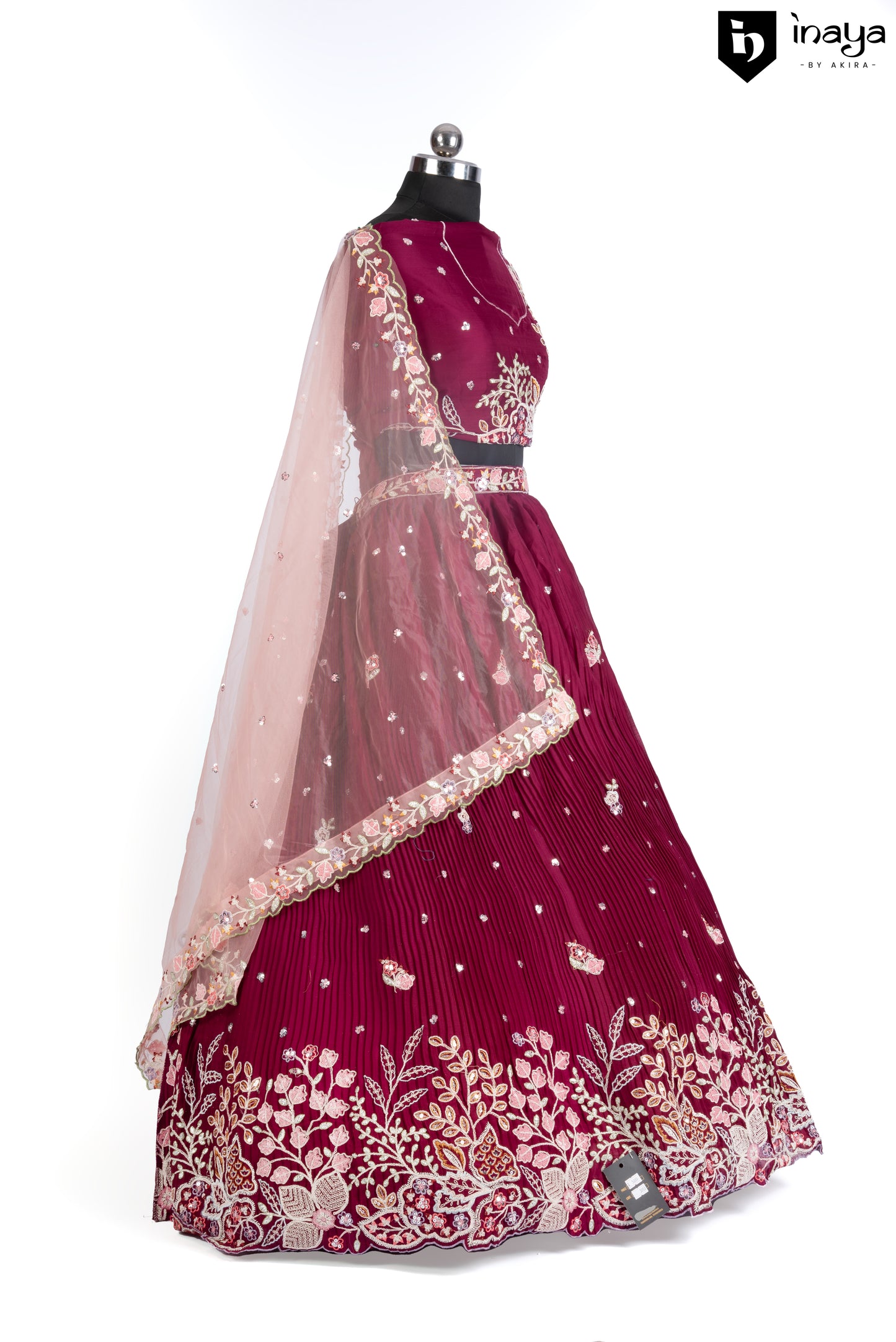 Elegant Wine Crepe Silk Semi-Stitched Lehenga Set with Embroidered Dupatta