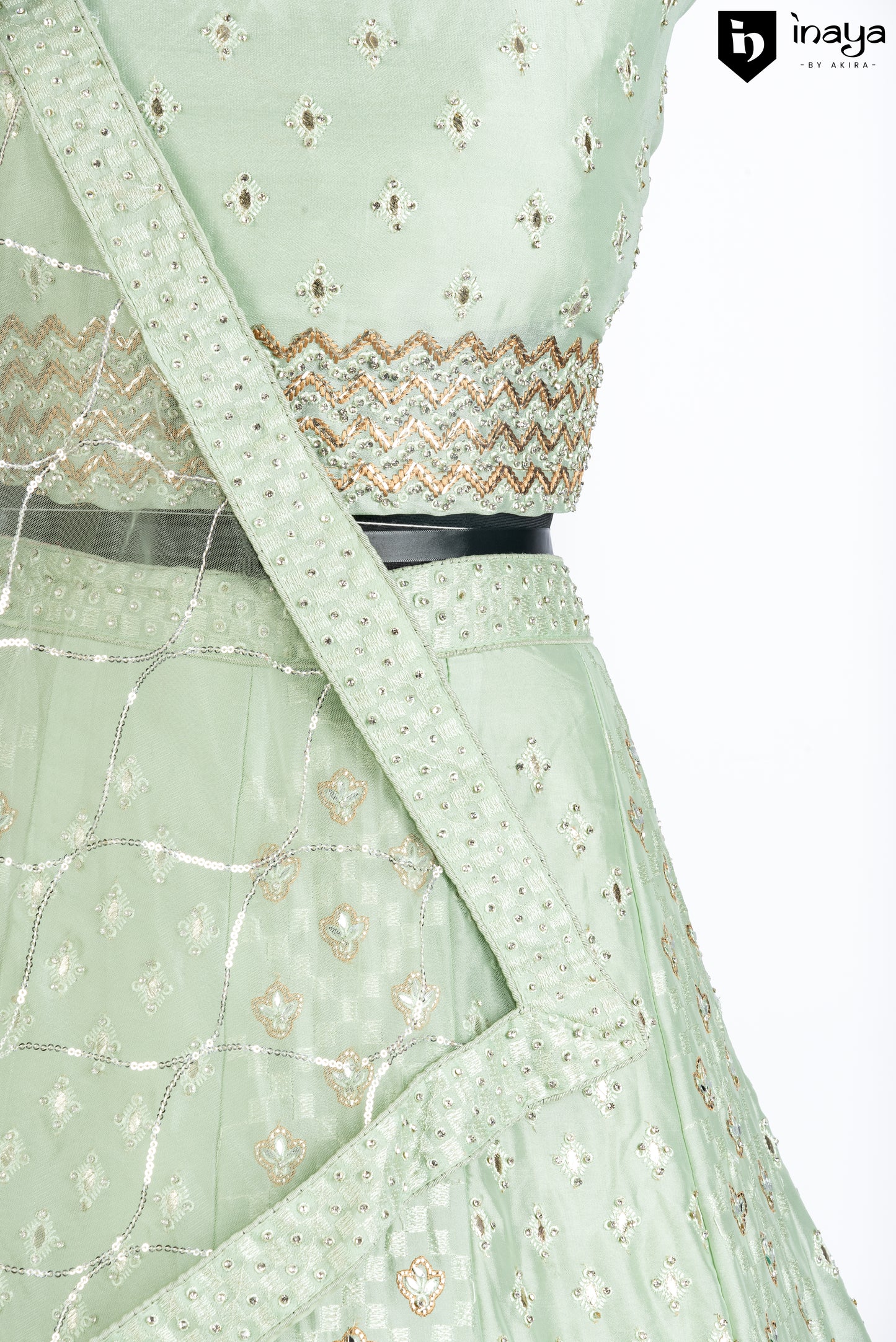 Elegance Redefined: Seafoam Green Satin Silk Semi-Stitched Lehenga