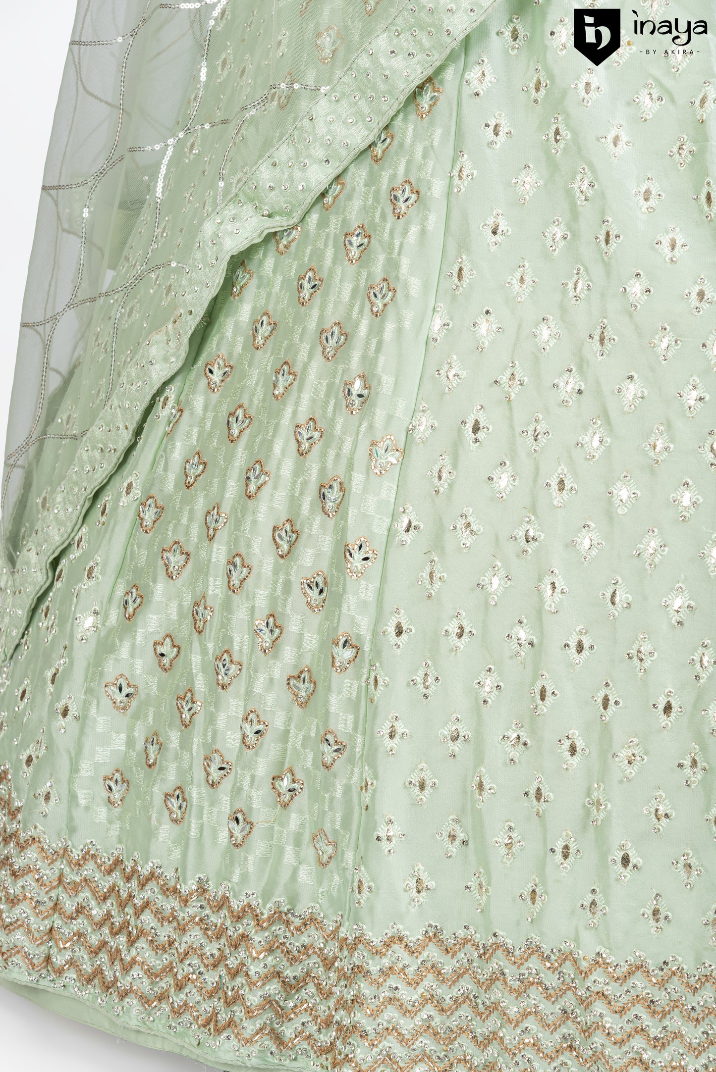 Elegance Redefined: Seafoam Green Satin Silk Semi-Stitched Lehenga