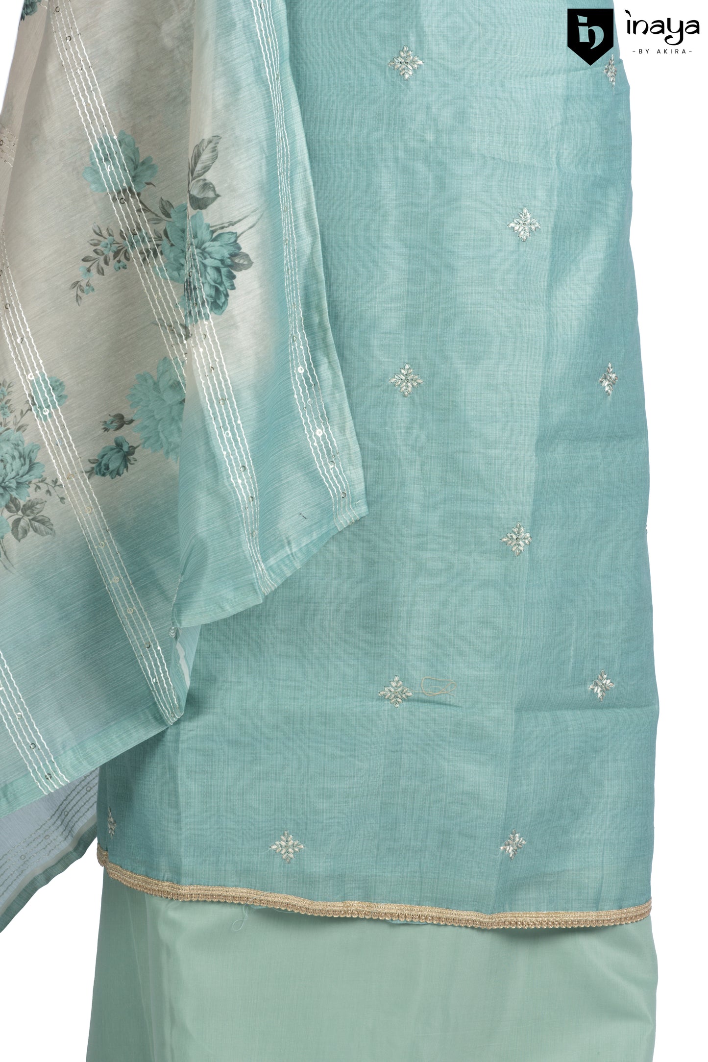 Aqua Elegance Organza Suit with Delicate Embellishments