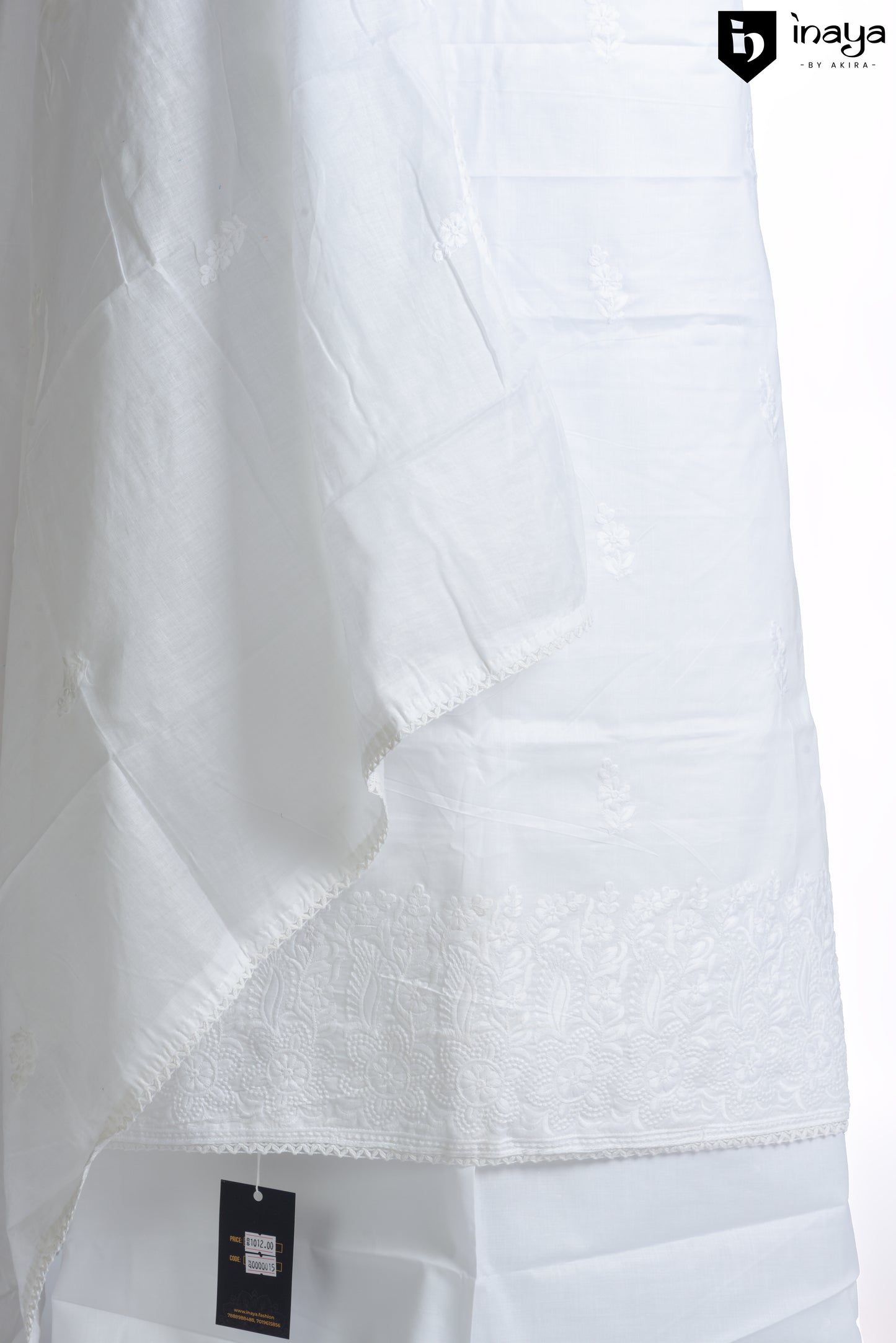 Ethereal White Cotton Suit with Embroidered Detailing