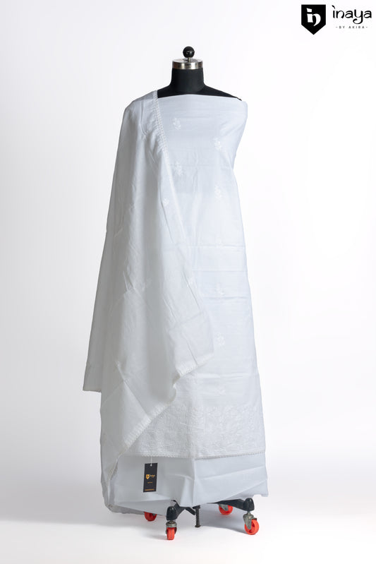 Ethereal White Cotton Suit with Embroidered Detailing