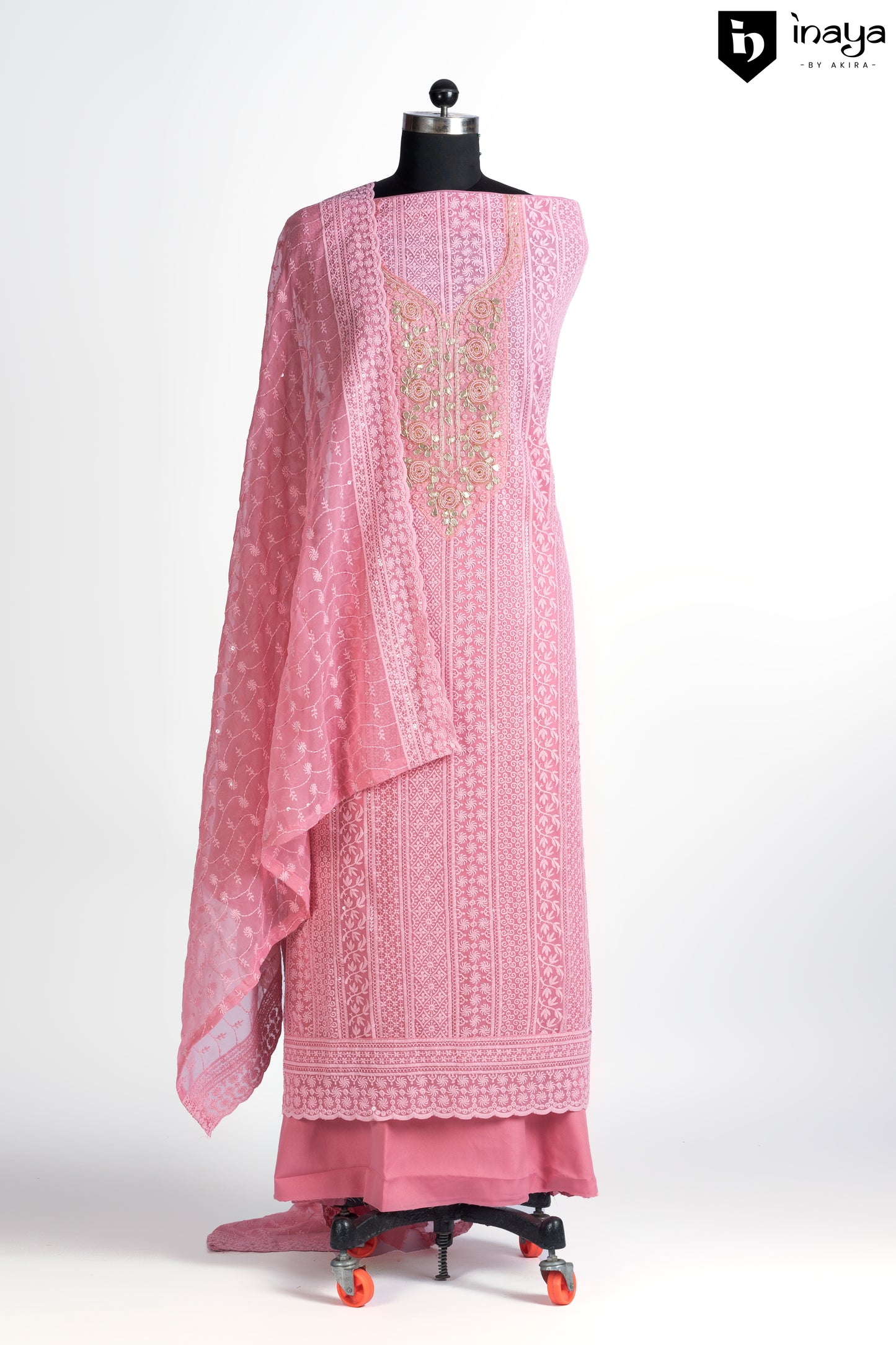 Blush Elegance Georgette Chikankari Suit Set