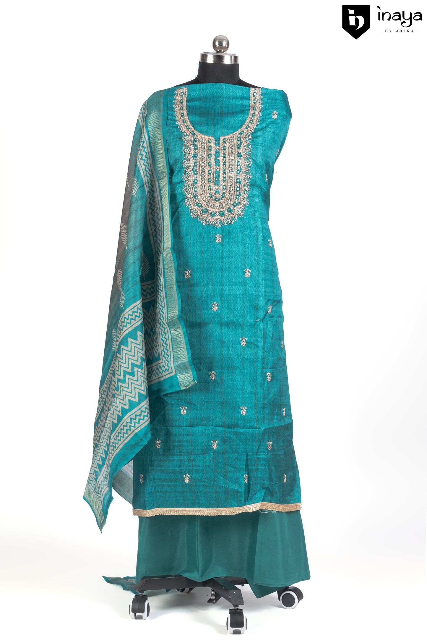 Teal Treasure Silk Suit Set with Embellished Dupatta