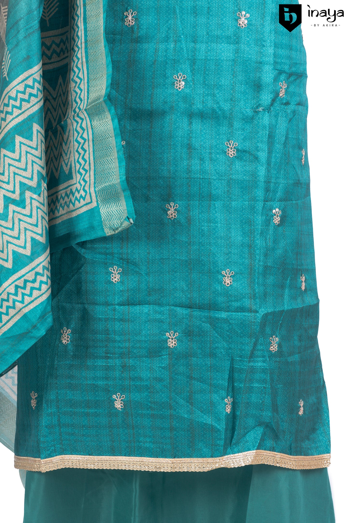 Teal Treasure Silk Suit Set with Embellished Dupatta