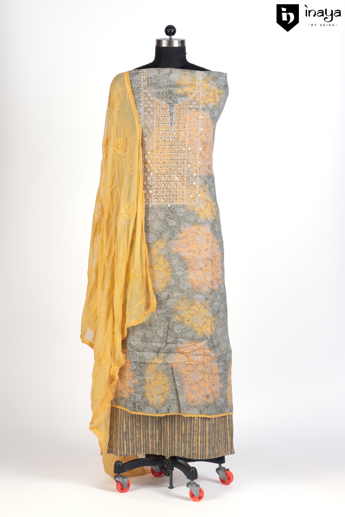 Golden Sunrise Cotton Suit Set with Ornate Patterns