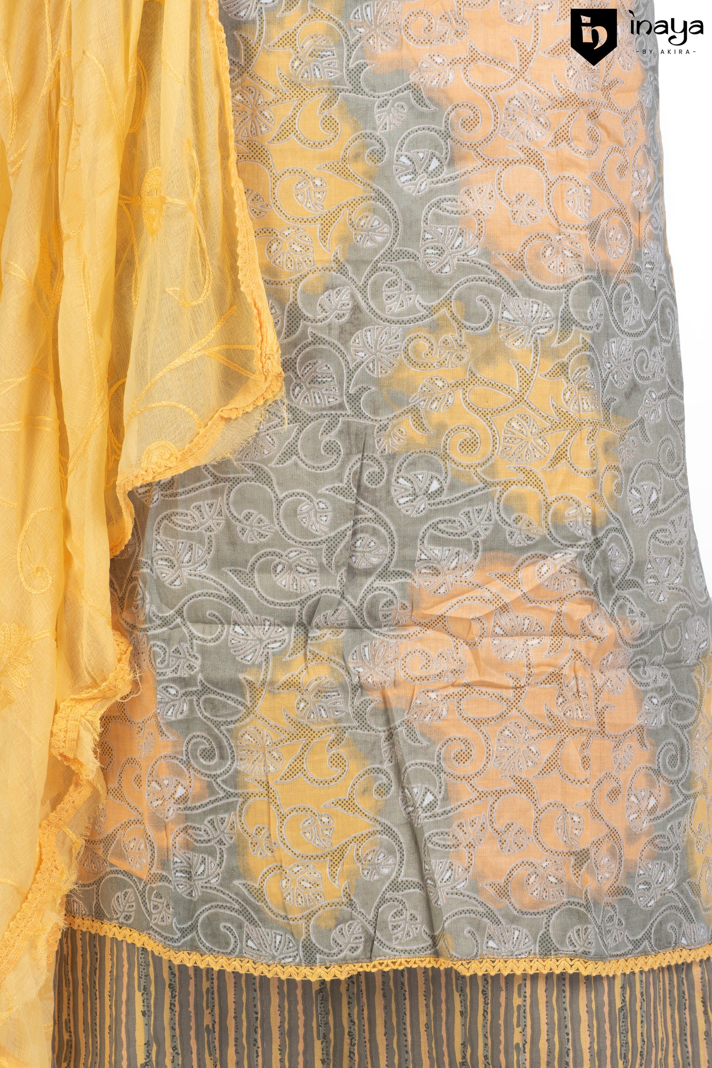 Golden Sunrise Cotton Suit Set with Ornate Patterns