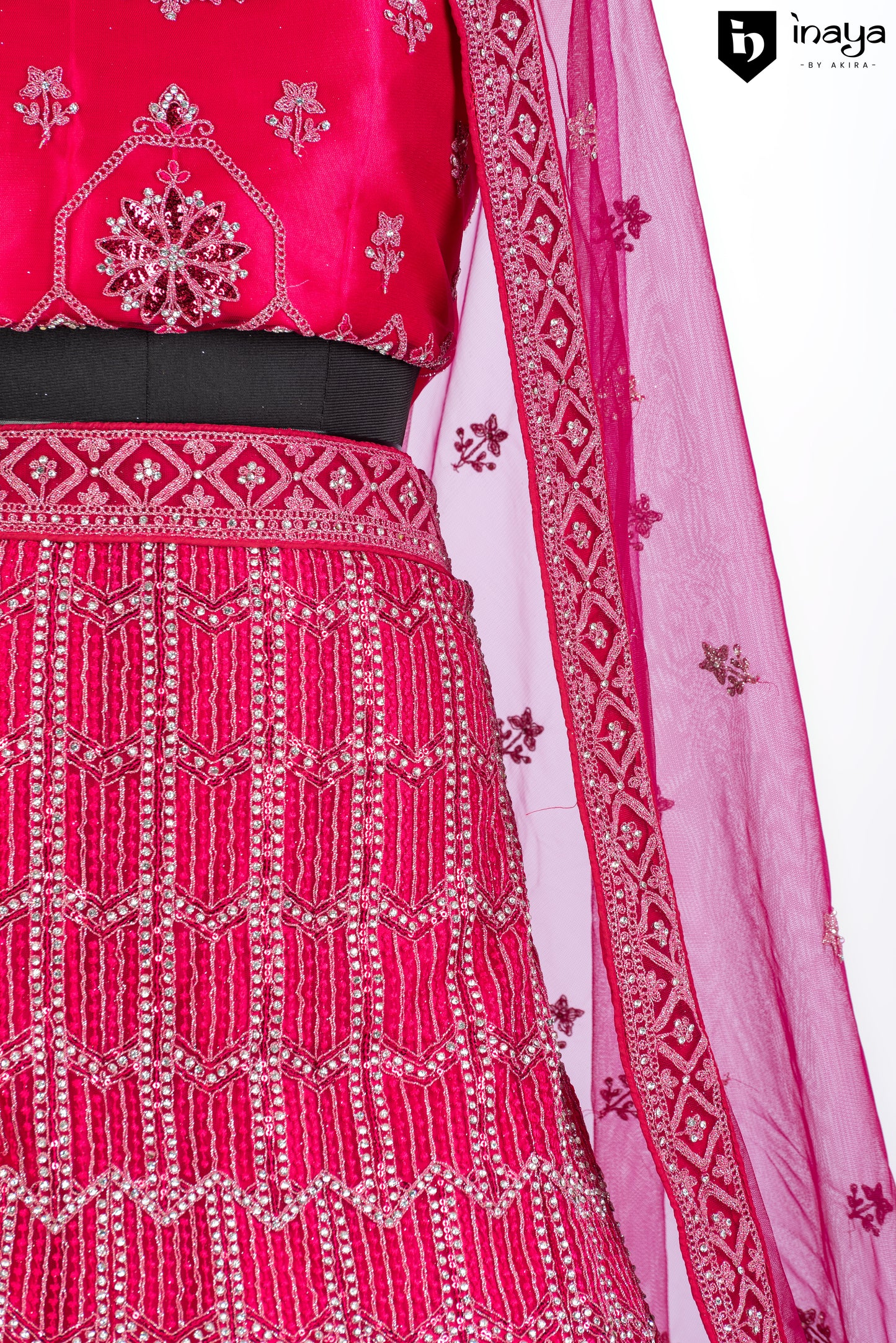 Elegant Fuchsia Pink Traditional Semi Stitched Lehenga Choli with Embellished Dupatta