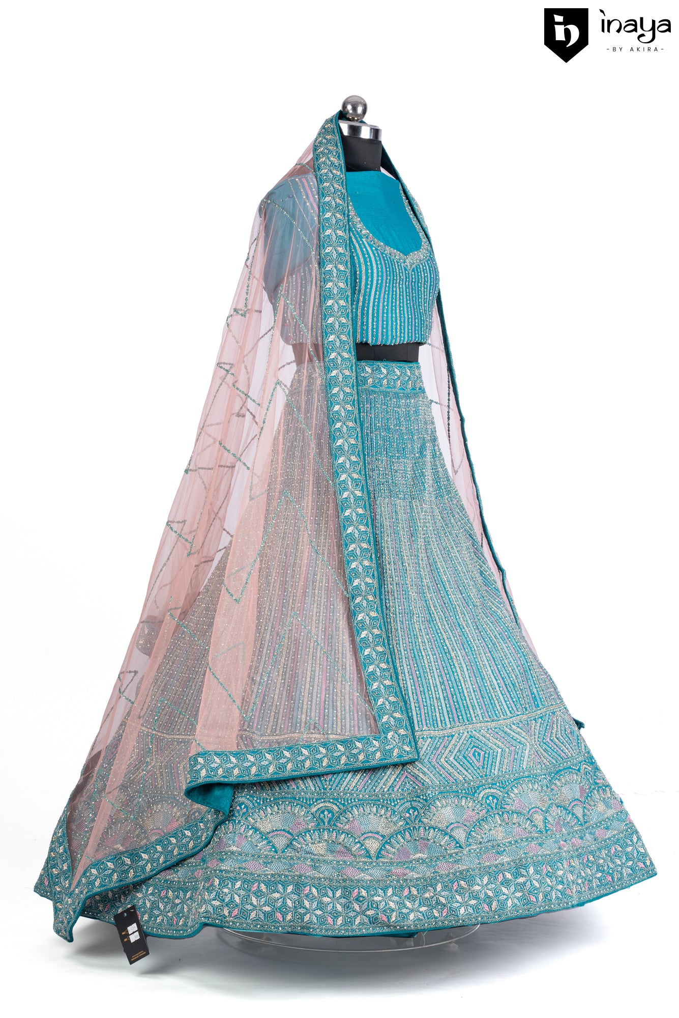 Turquoise Twilight: Turquoise Georgette Semi-Stitched Lehenga with Luminous Embroidery