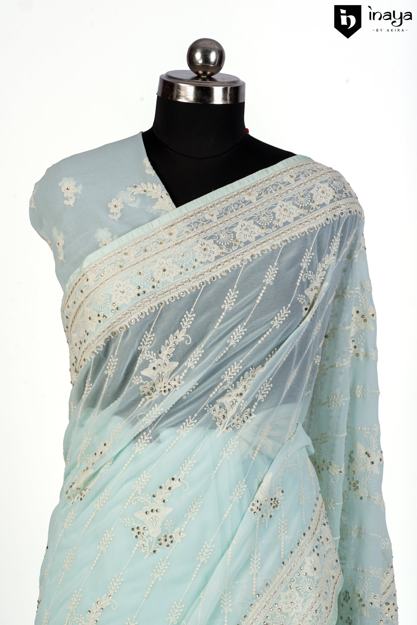 Whispering Waves Sea Green Georgette Saree