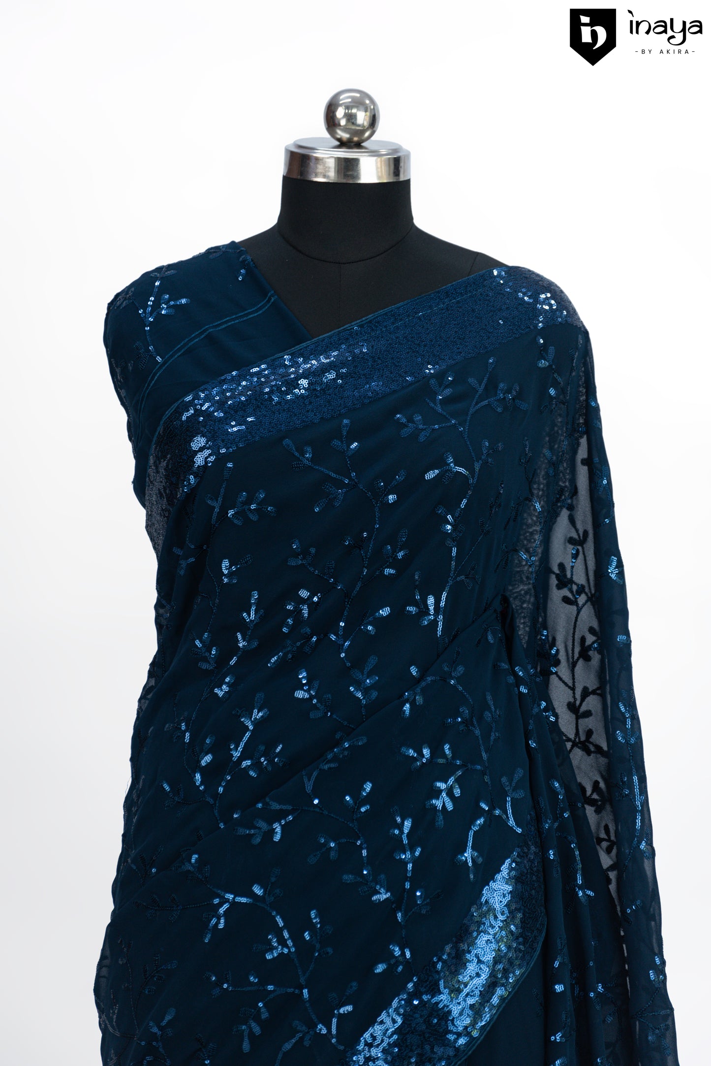 Ethereal Elegance Georgette Saree in Midnight Blue