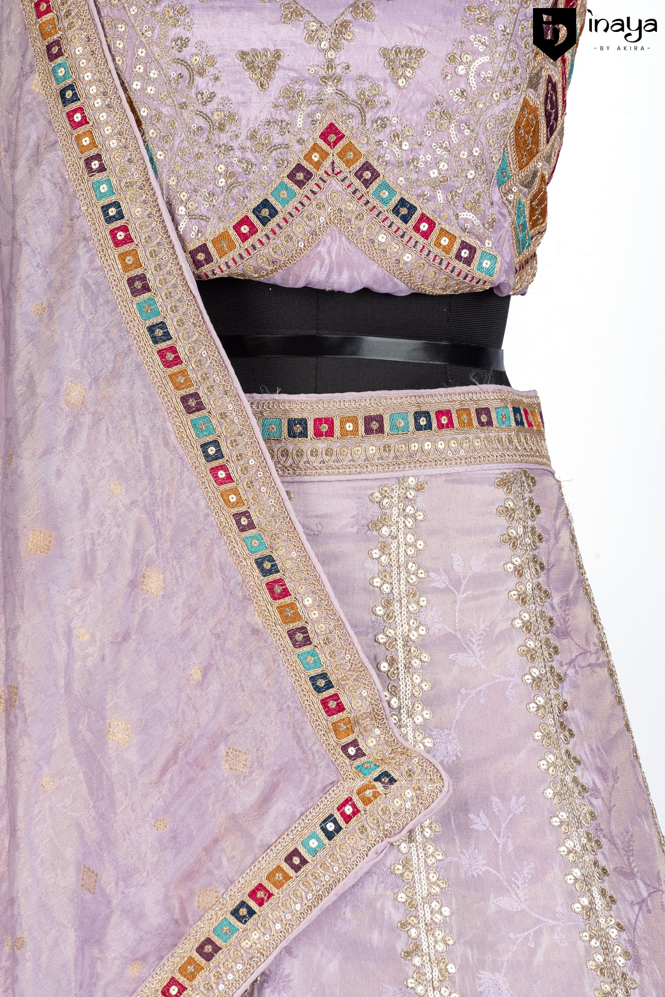 Lavender Elegance Organza Semi-Stitched Lehenga with Heritage Embroidery