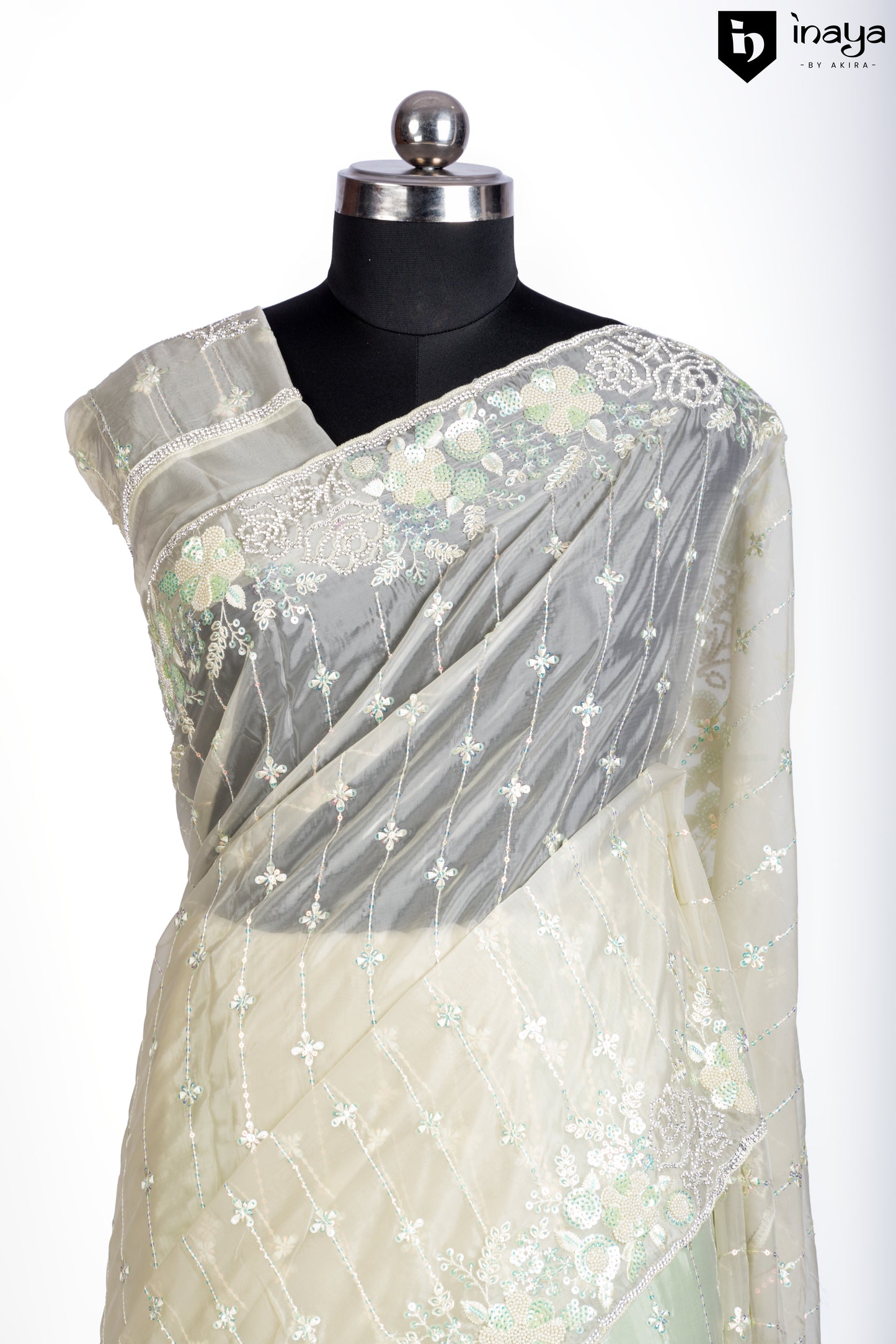 Pista Green Elegance - Organza Saree with Ethereal Embroidery