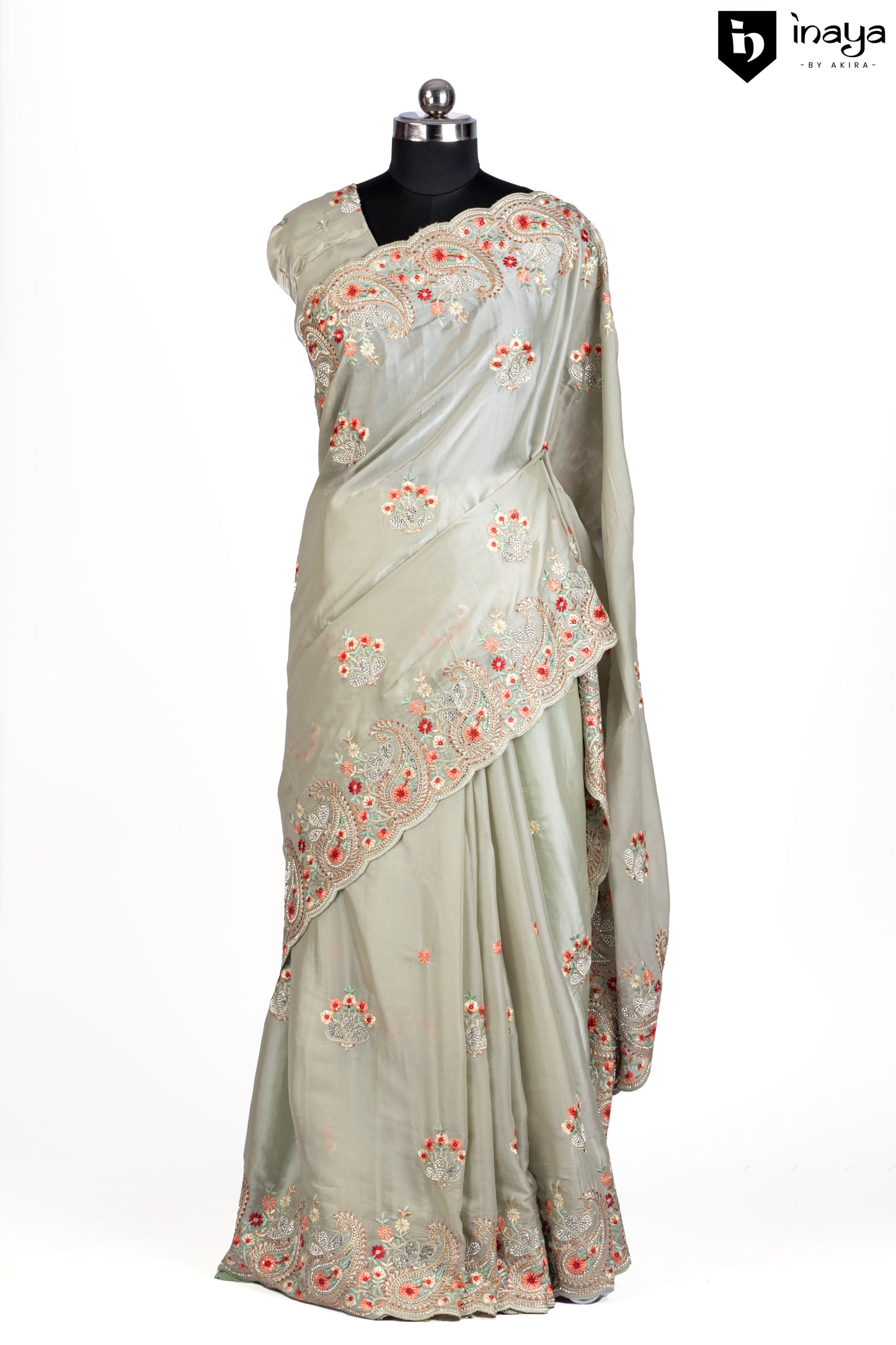 Ethereal Elegance Crepe Silk Saree in Misty Sage