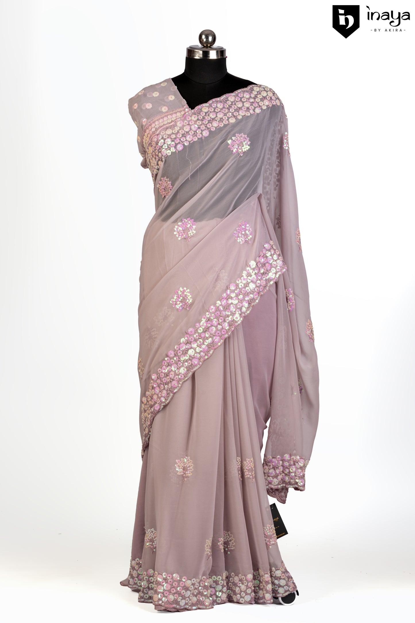 Peach Blossom Georgette Saree with Embellished Florals