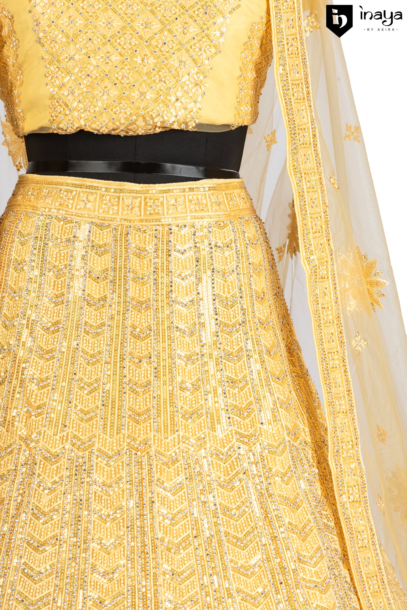 Yellow Elegance: Semi-Stitched Net Lehenga