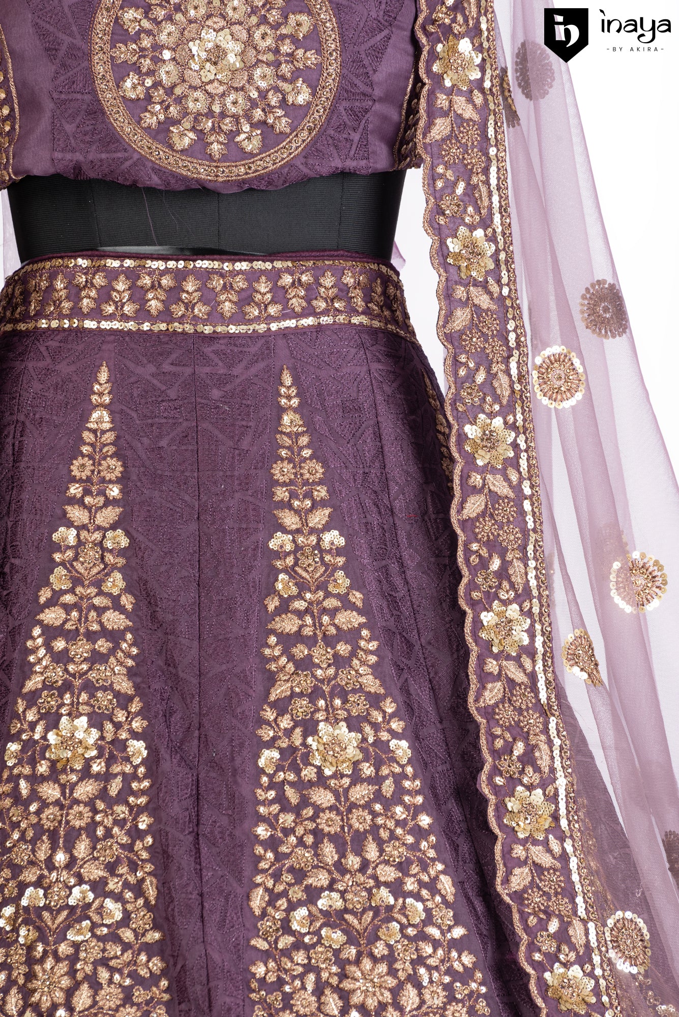 Royal Plum Grandeur: Plum Raw Silk Semi-Stitched Bridal Lehenga with Golden Zari Work