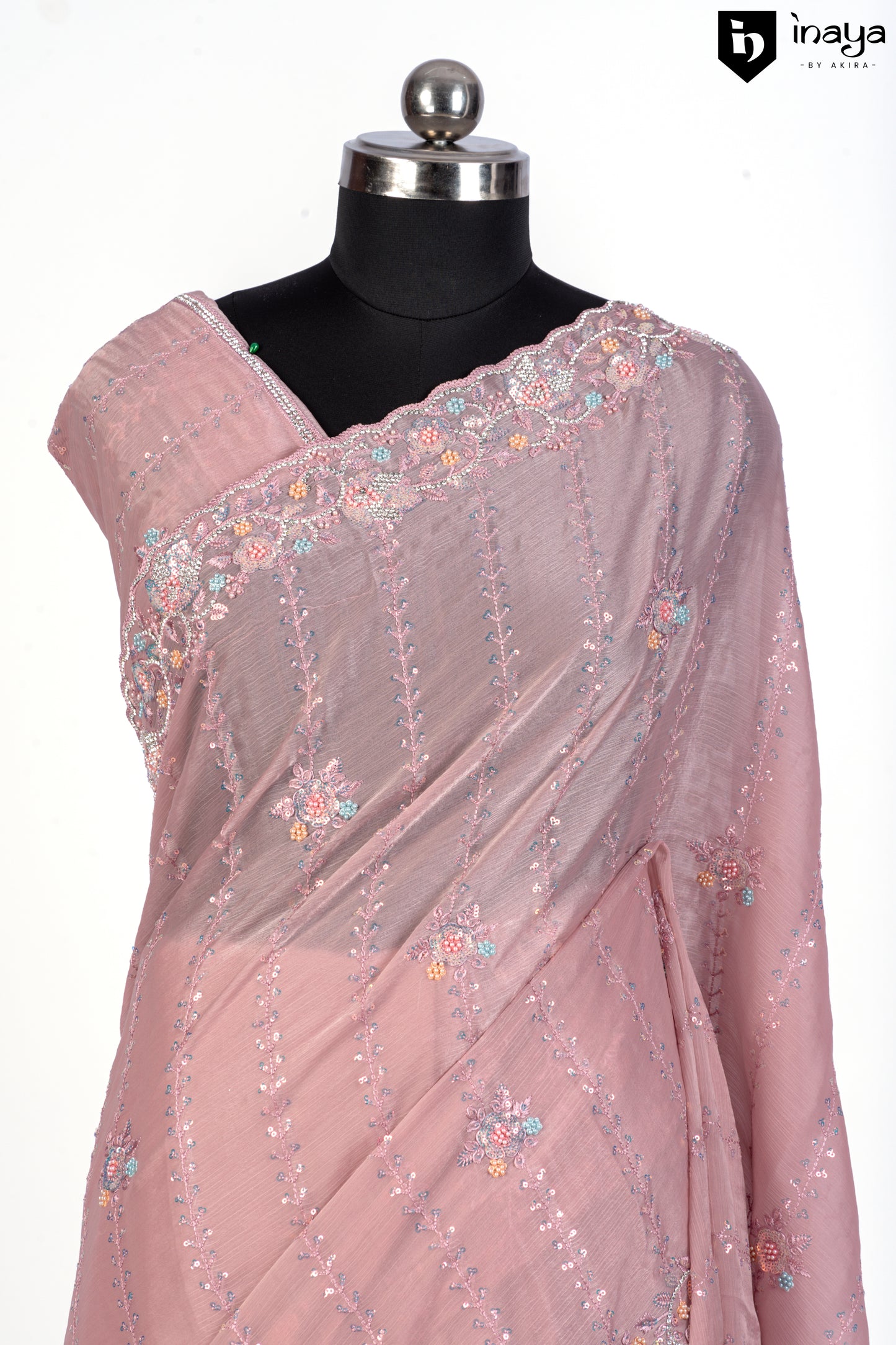 Blush Elegance Chiffon Saree with Delicate Sparkle