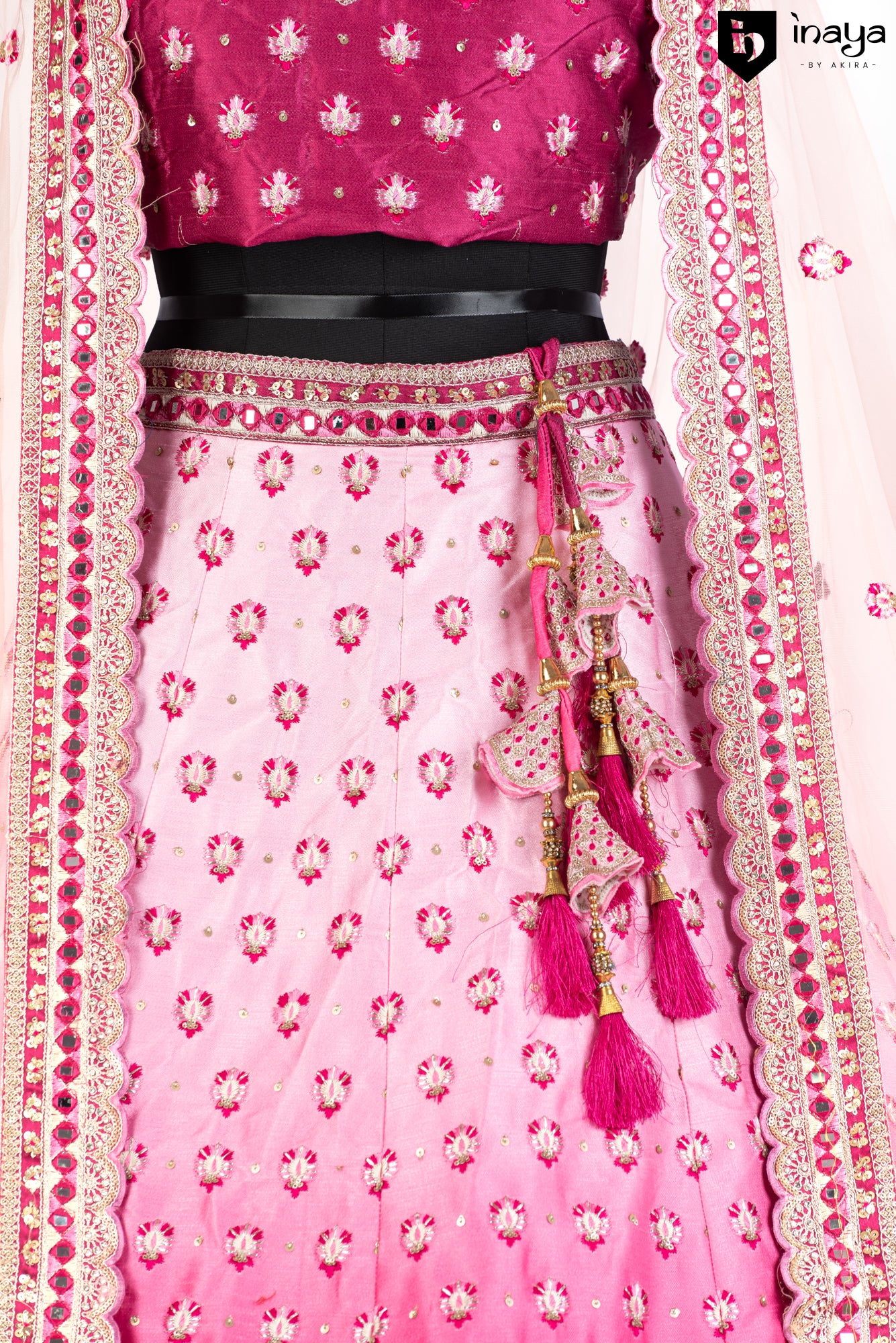 Fuchsia Flourish: Fuchsia Raw Silk Semi-Stitched Lehenga with Embellished Dupatta