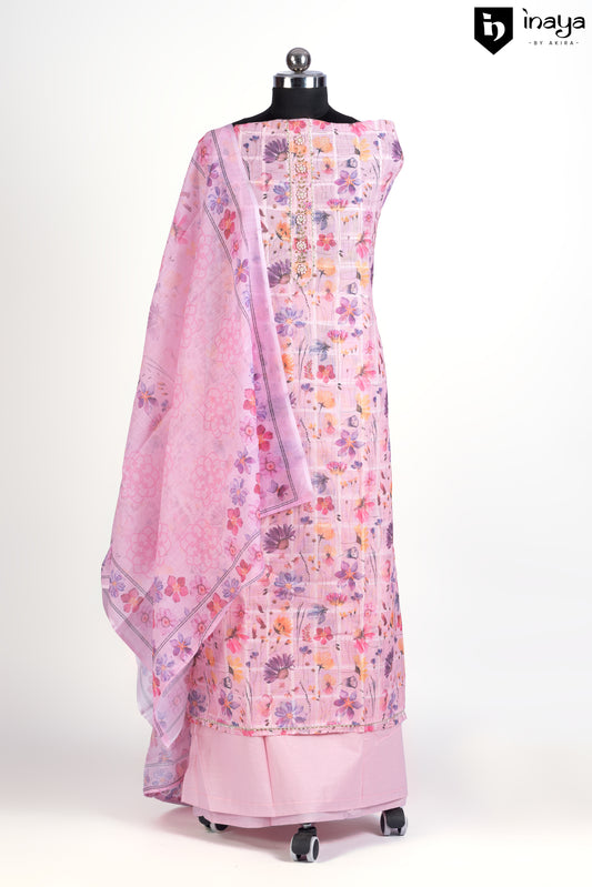 Lavender Garden Cotton Suit Set with Floral Elegance