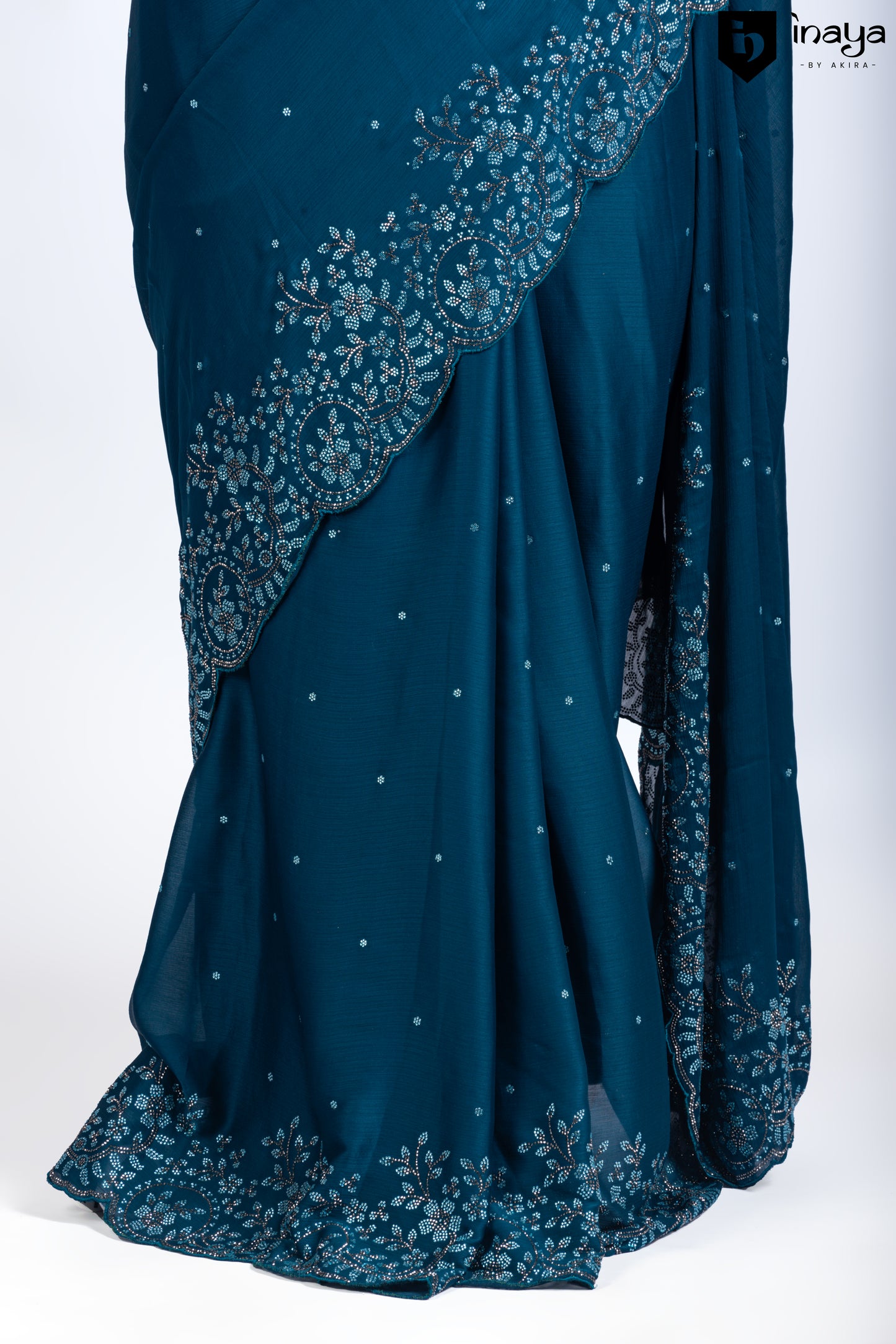 Teal Blue Chiffon Saree with Floral Sequins