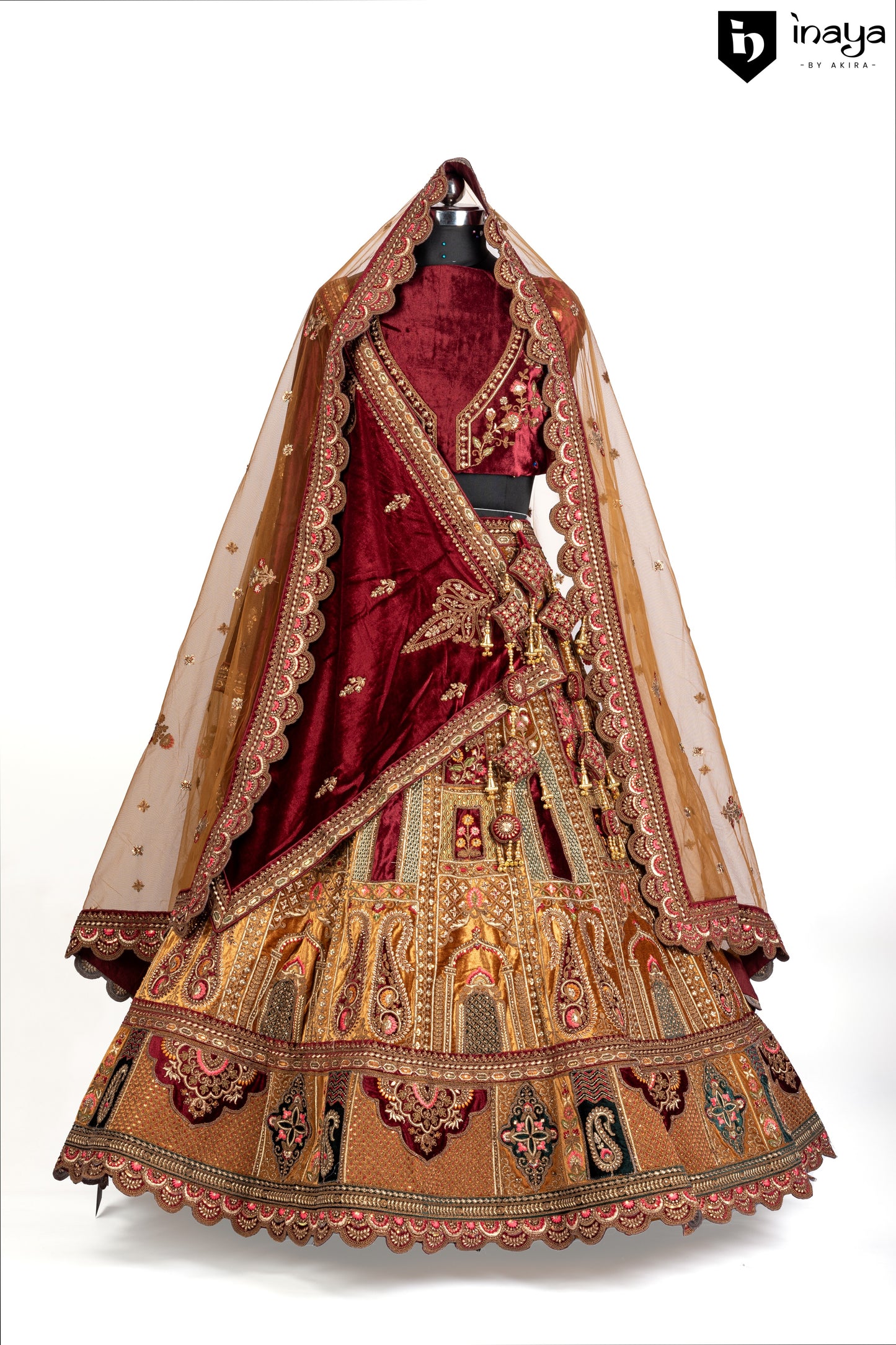 Majestic Maroon Velvet Bridal Lehenga