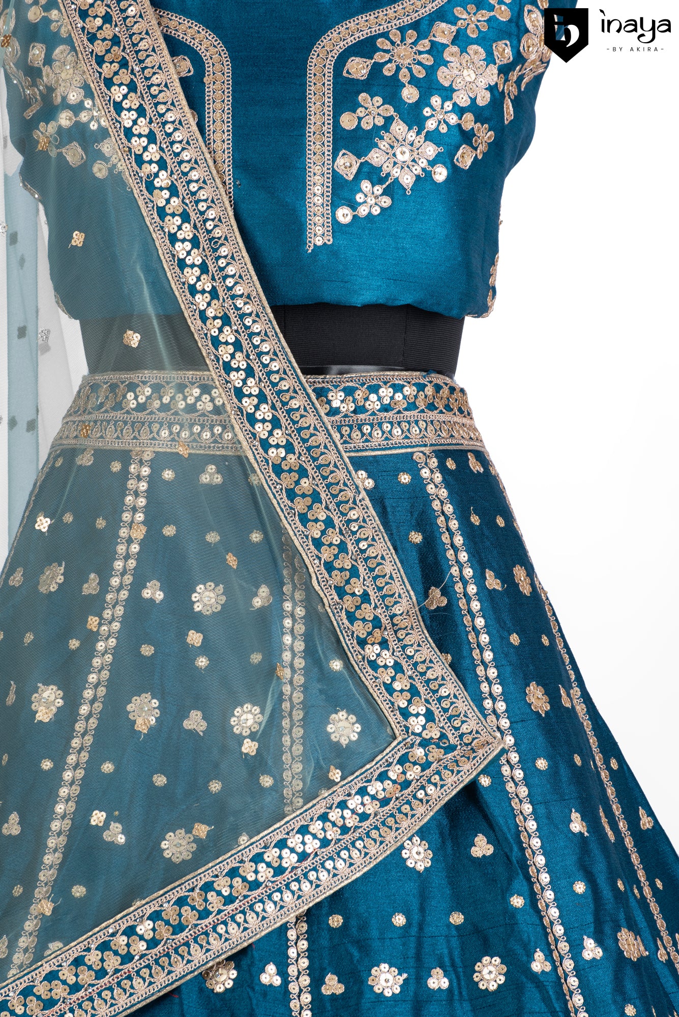 Sapphire Splendor: Semi-Stitched Raw Silk Lehenga with Sheer Dupatta