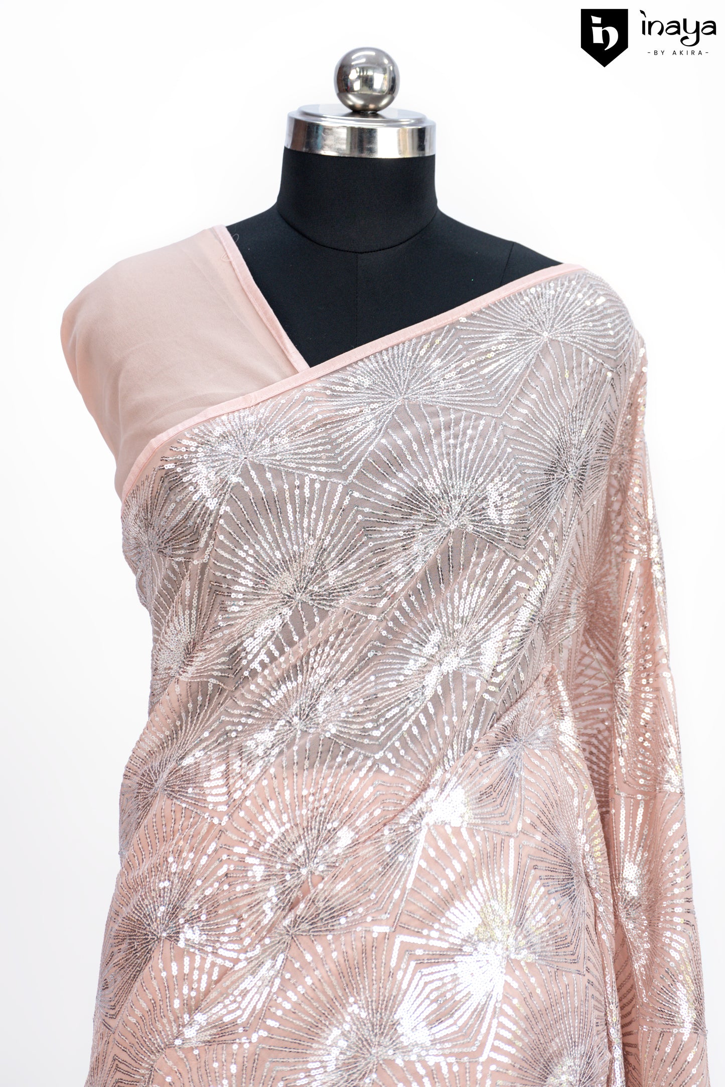 Peach Radiance Georgette Saree with Glistening Accents