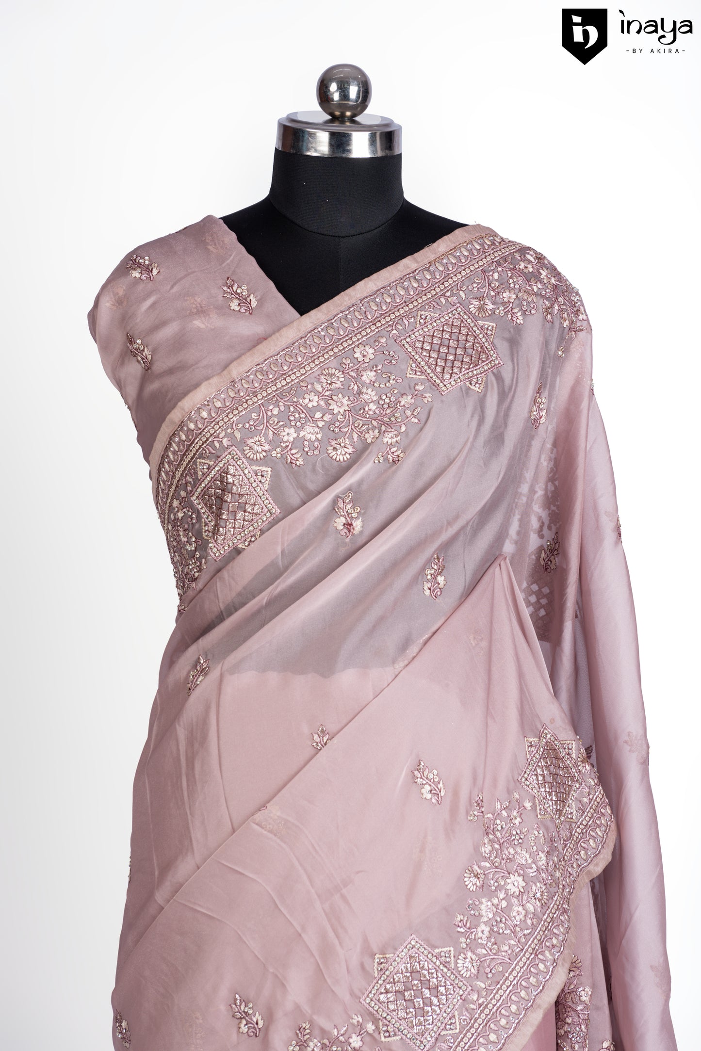 Elegant Mauve Satin Crepe Saree