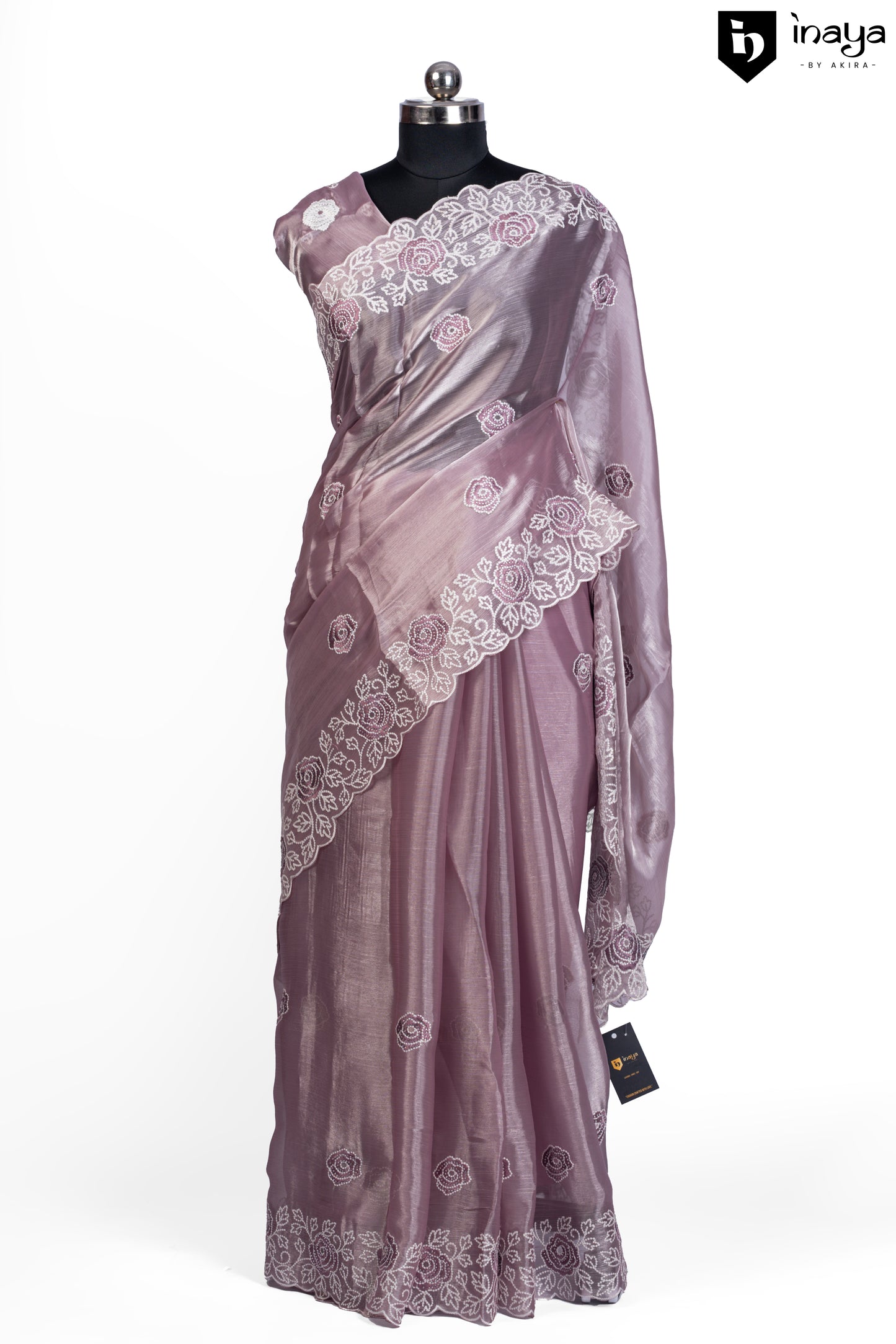 Lilac Whisper Organza Saree with Embroidered Elegance