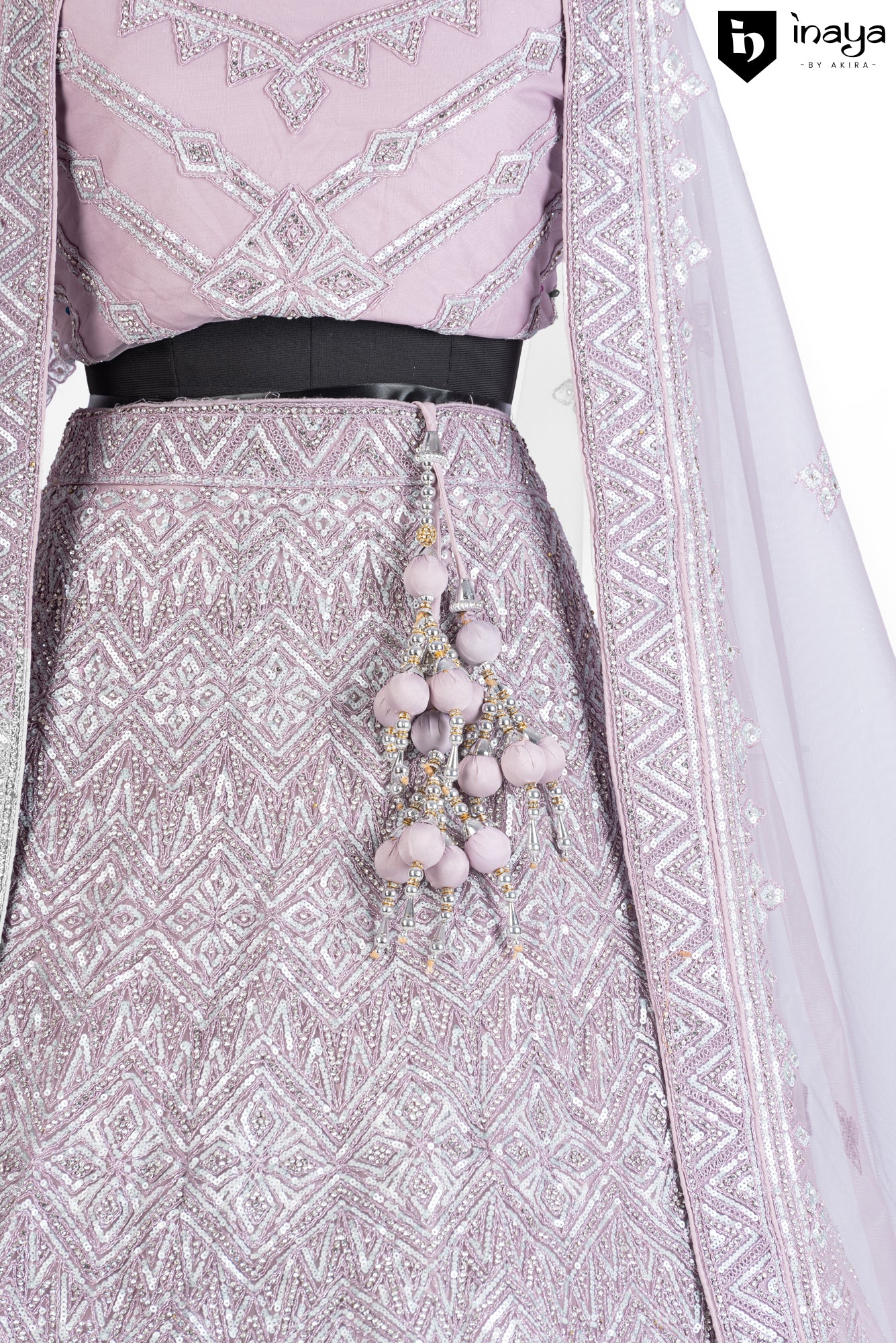 Lavender Luminescence: Lavender Net Semi-Stitched Lehenga with Geometric Sequins