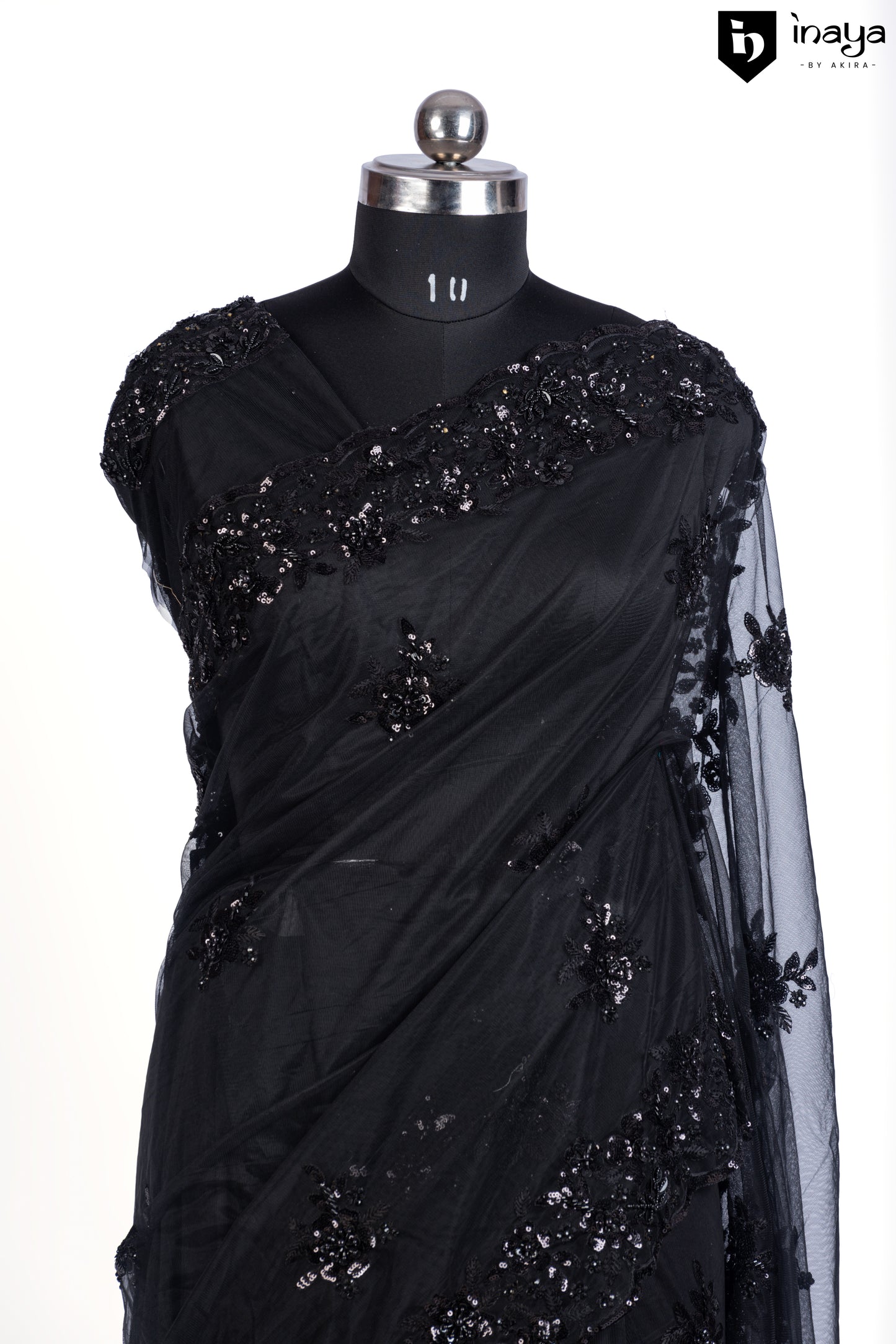 Nocturnal Elegance Black Sequined Net Saree