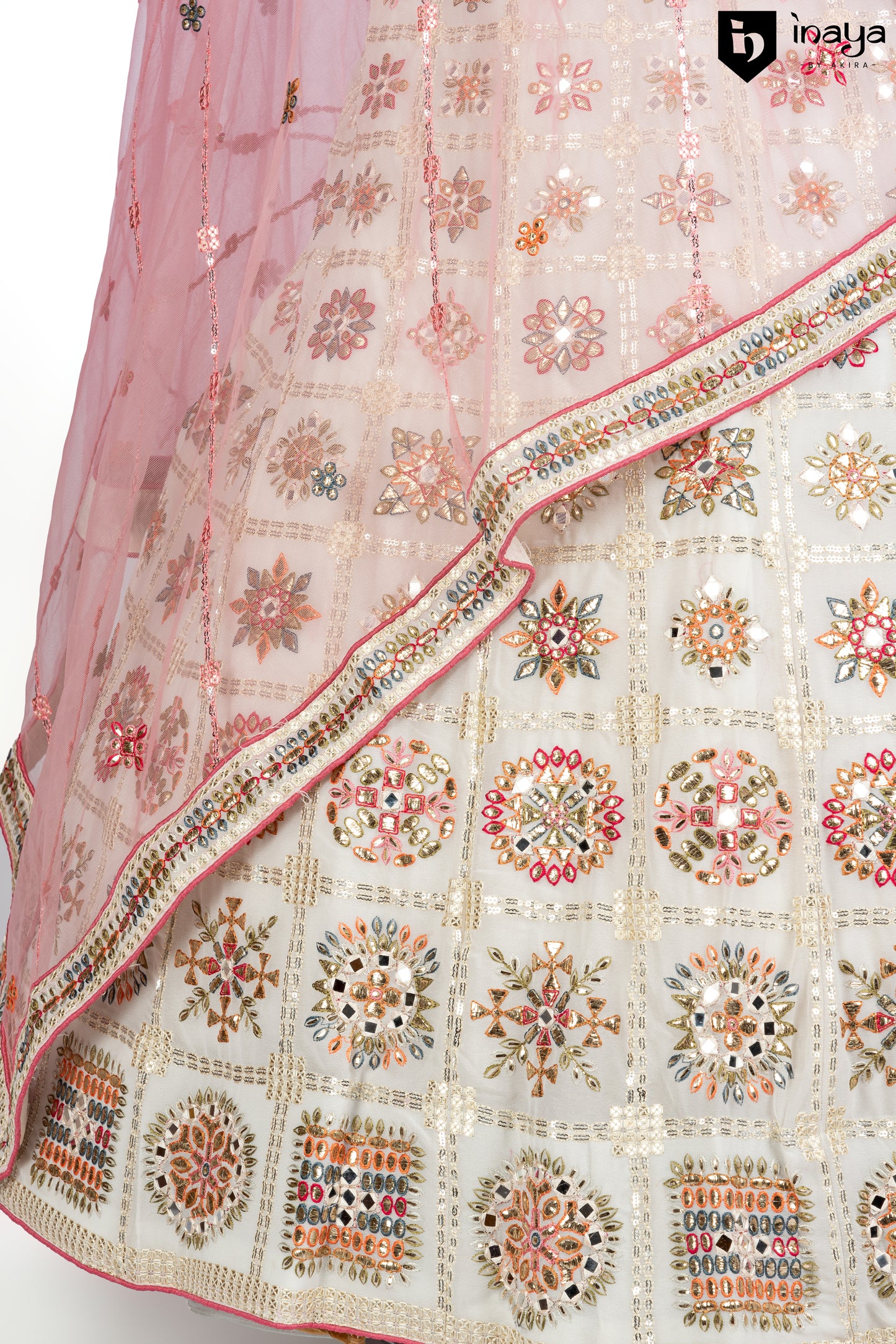 Vintage Charm: Ivory and Blush Pink Georgette Semi-Stitched Lehenga