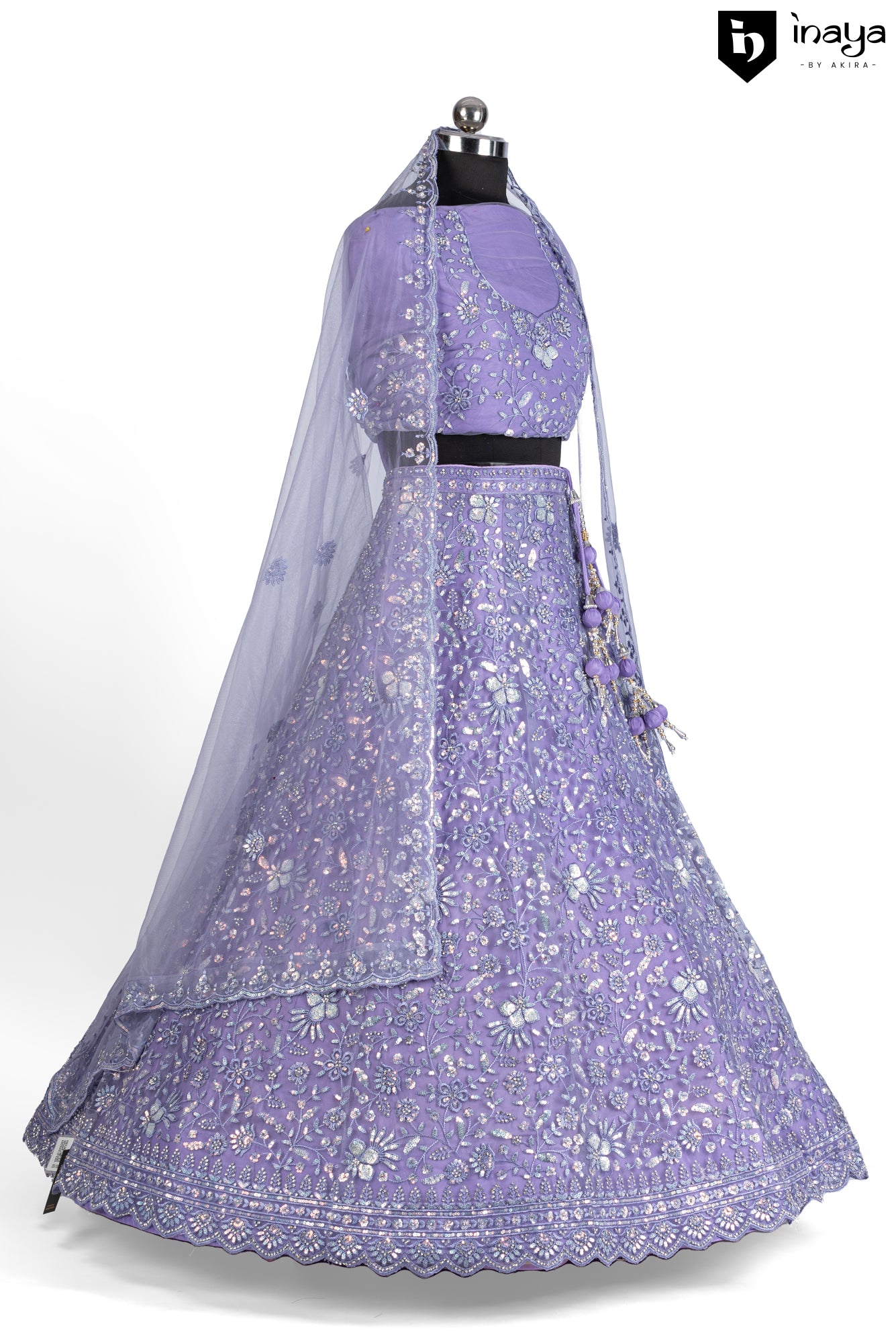 Lavender Luxe: Lavender Net Semi-Stitched Lehenga with Floral Embroidery