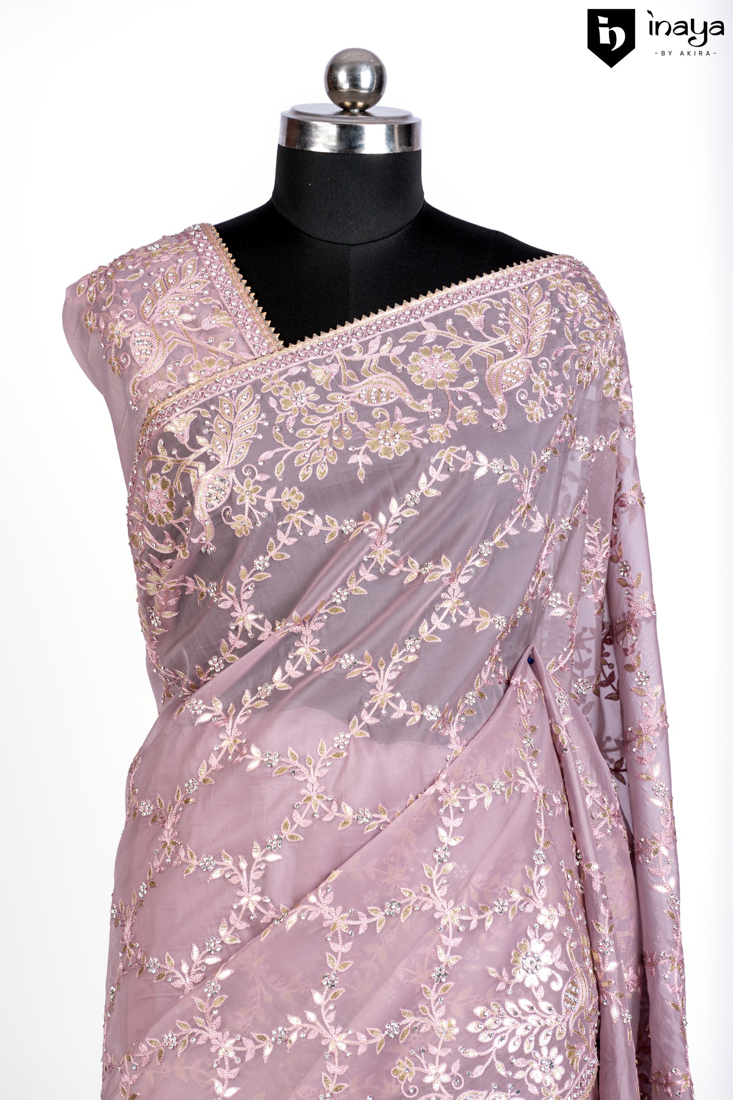 Blush Pink Organza Saree with Floral Embroidery