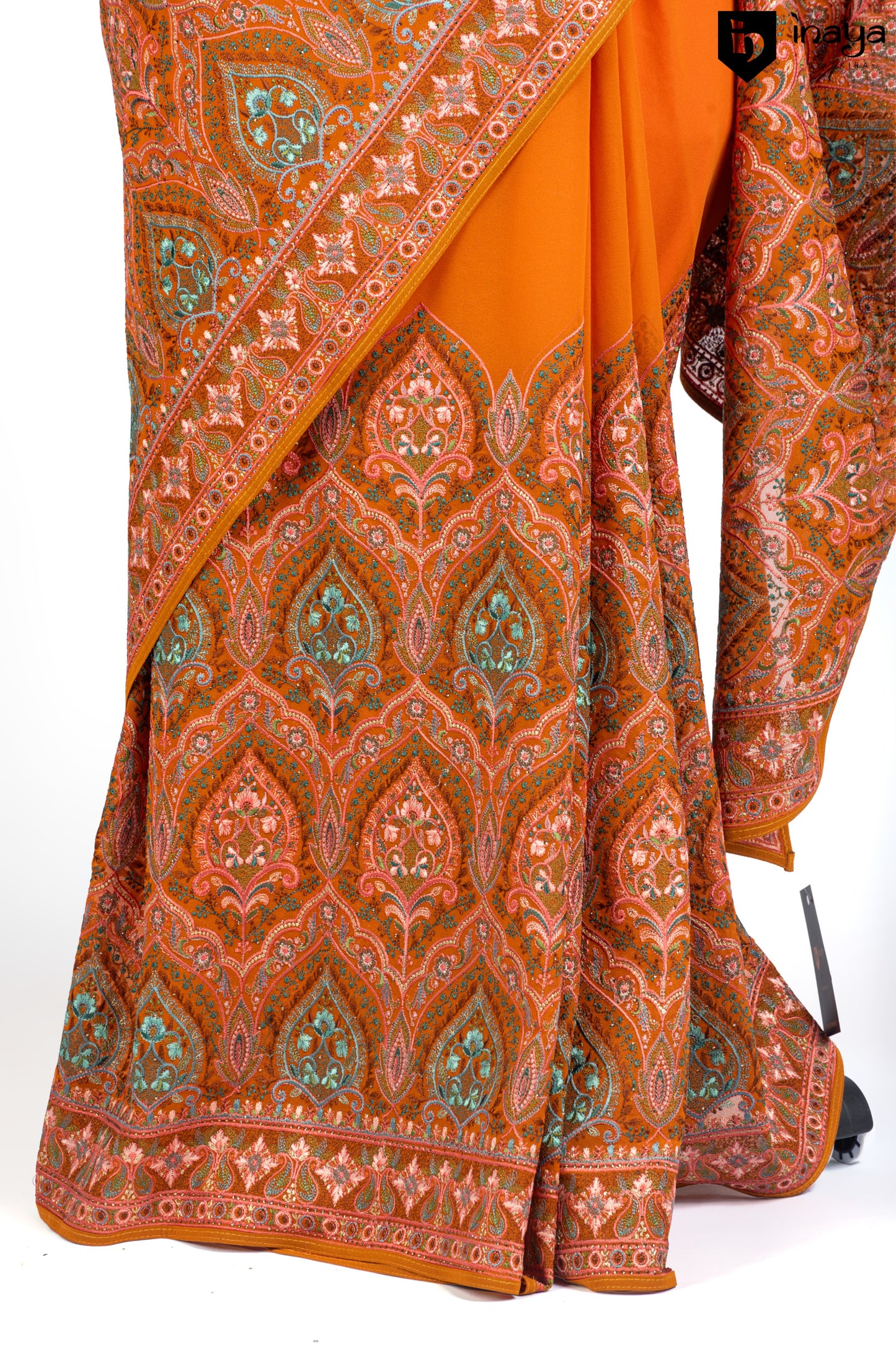 Orange Georgette Saree with Traditional Paisley Motifs